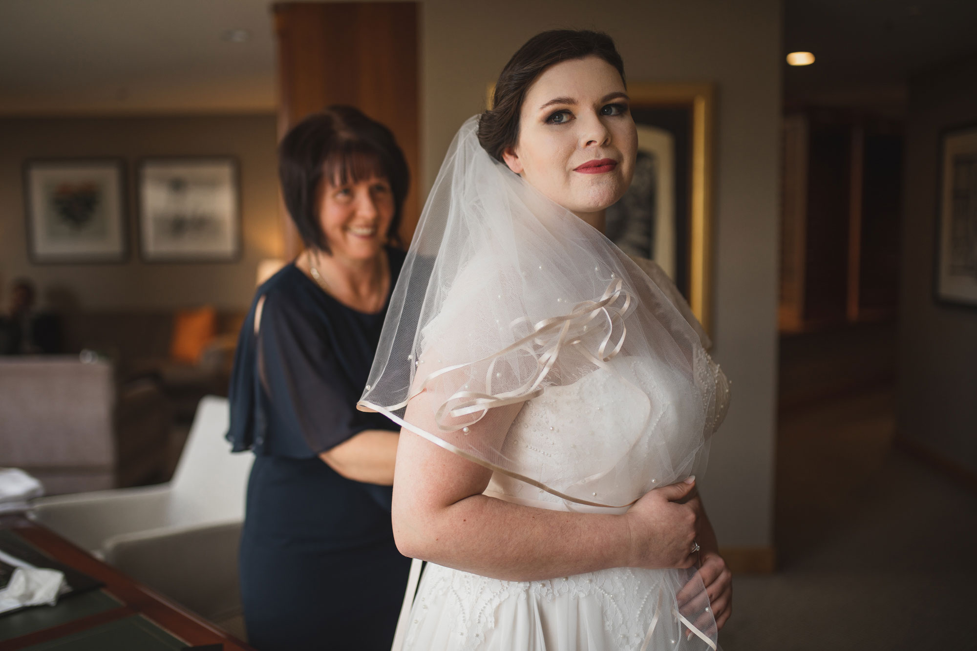 bride looking out the window