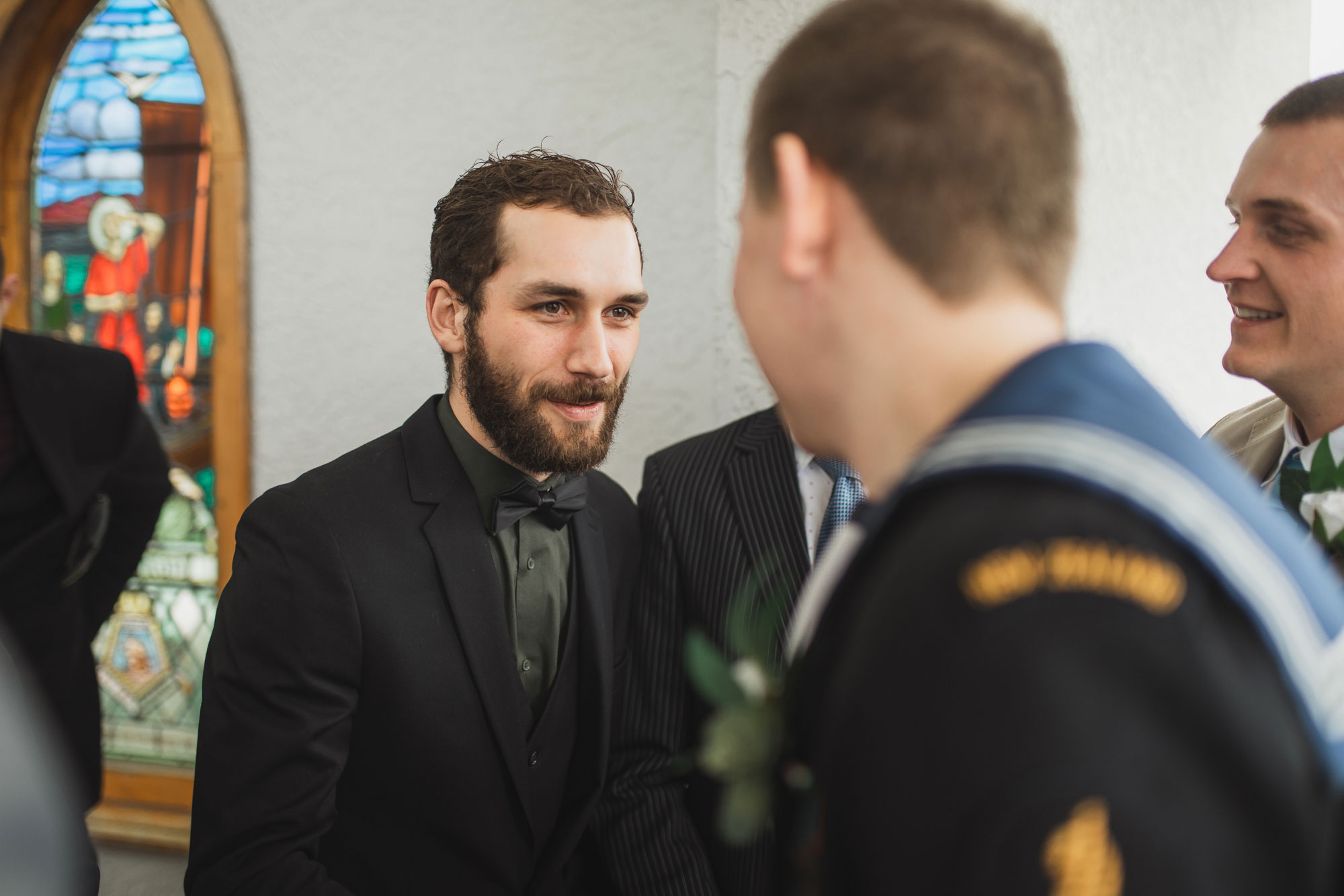 wedding guests talking