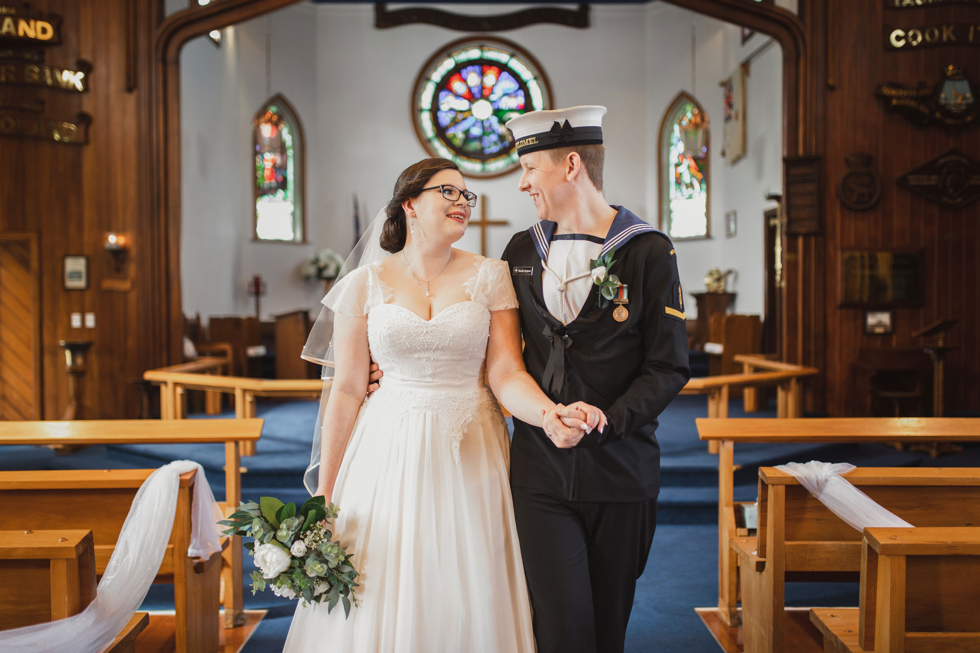 bride and groom at the church