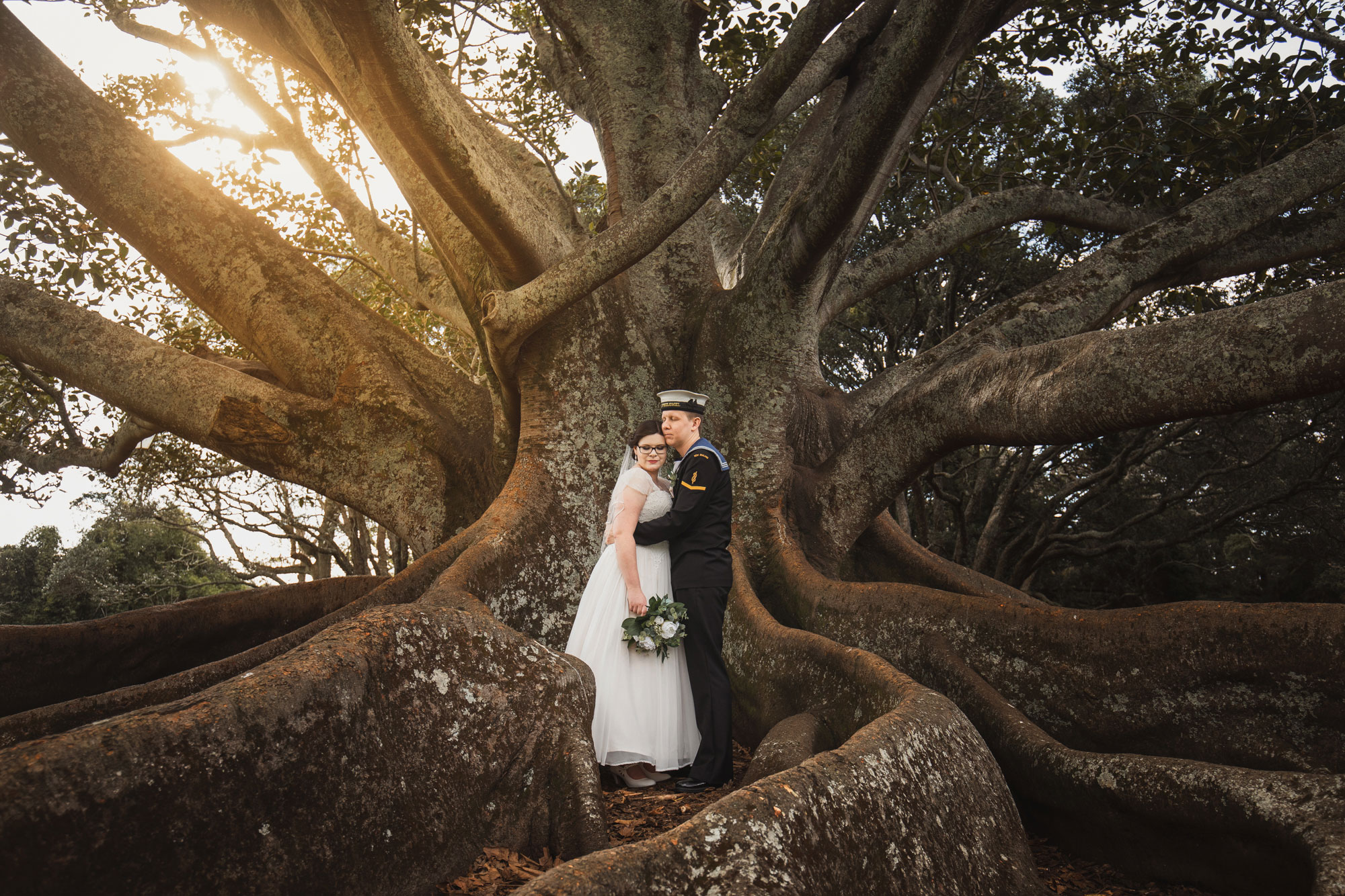 auckland domain sunset wedding photo