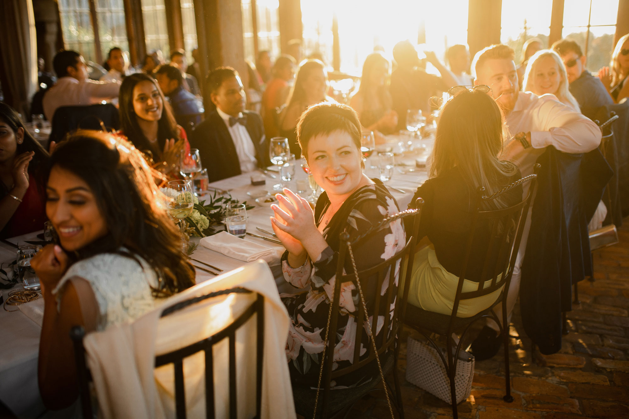 wedding guests cheering