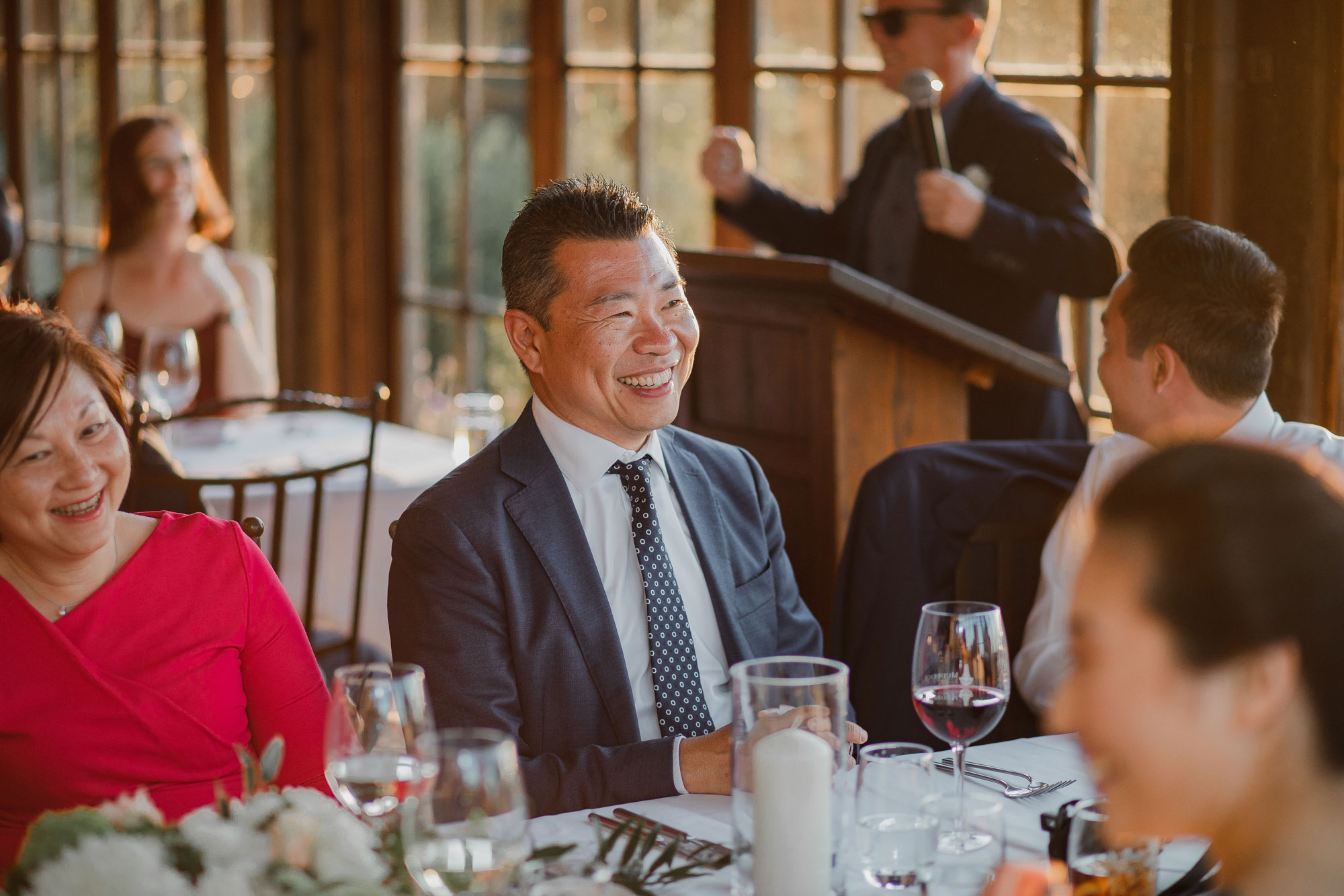 wedding guests smiling