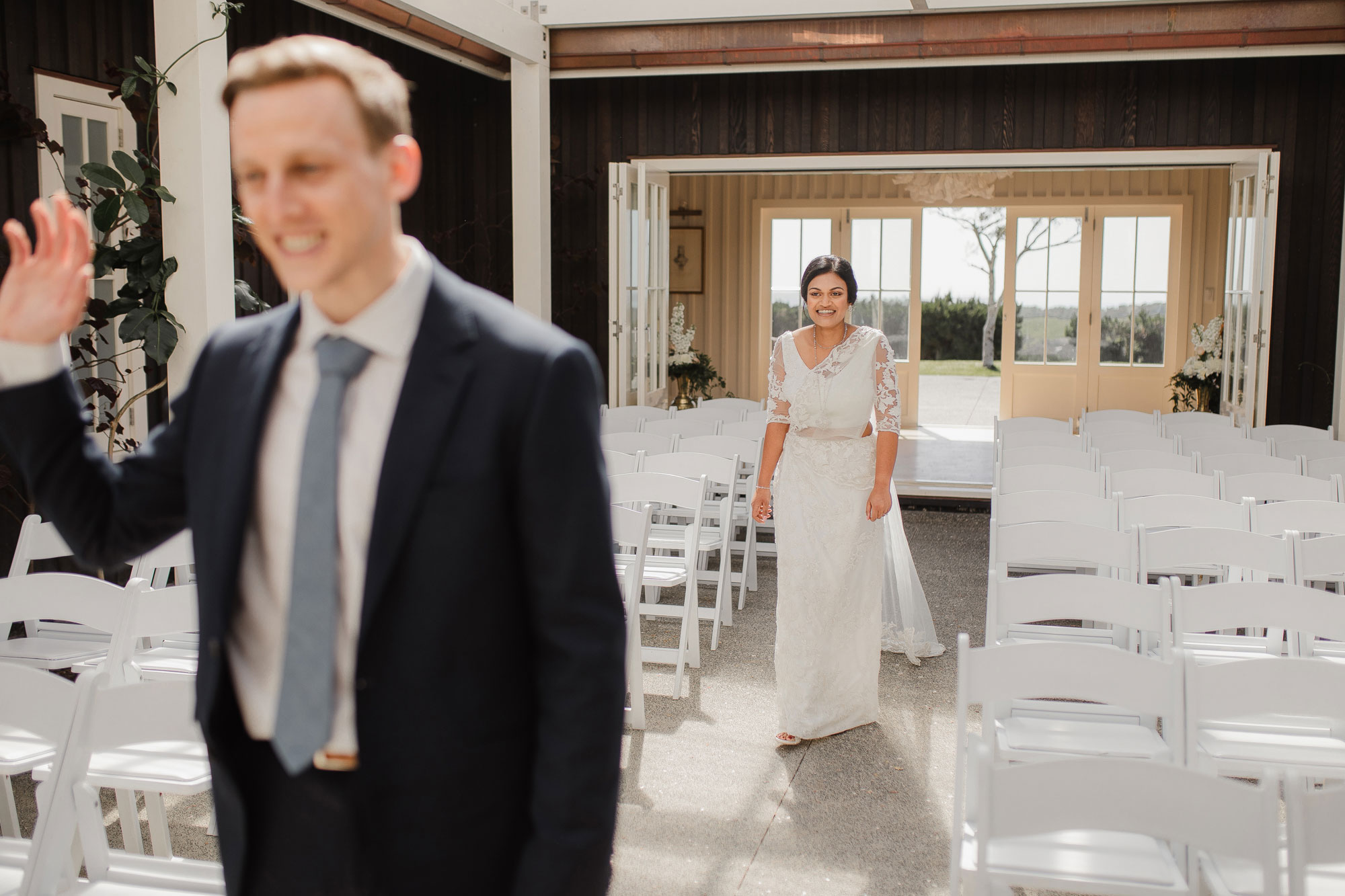 bride walking up to the groom