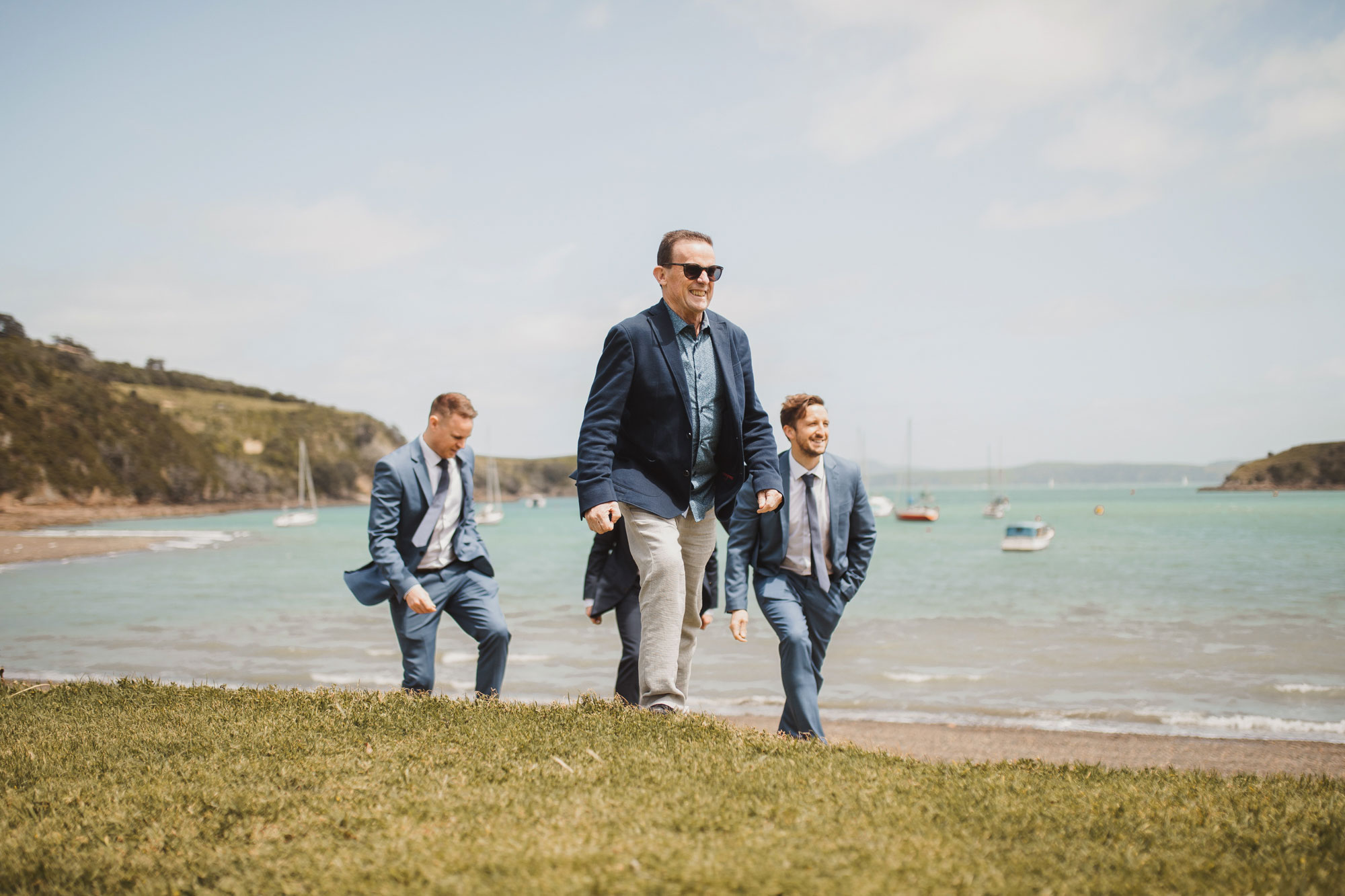 groom and the boys walking
