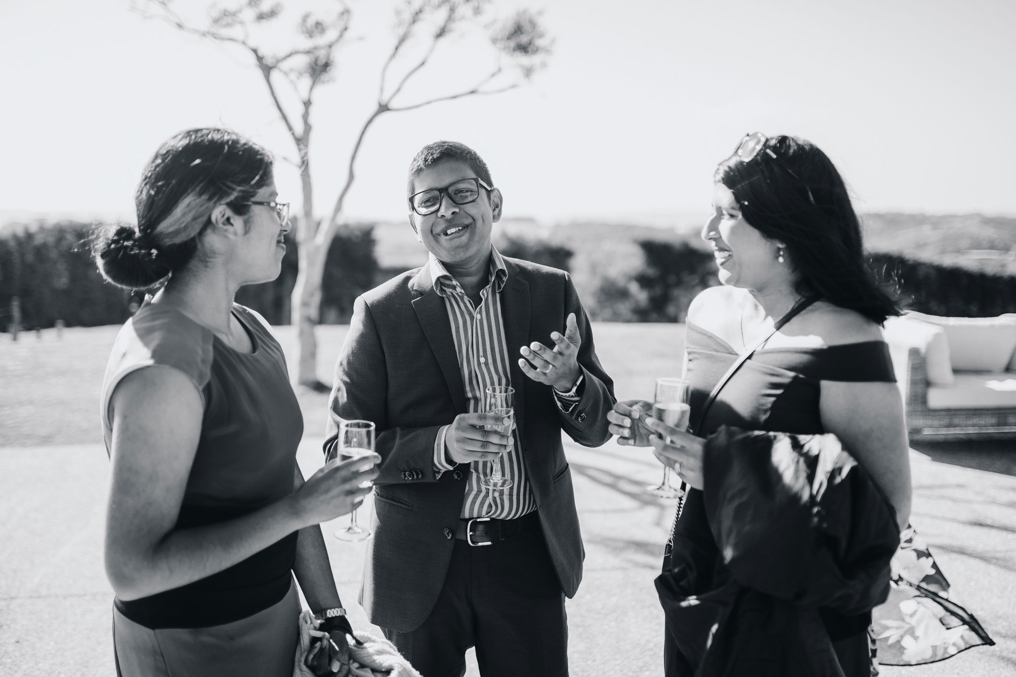 wedding guests black and white photo