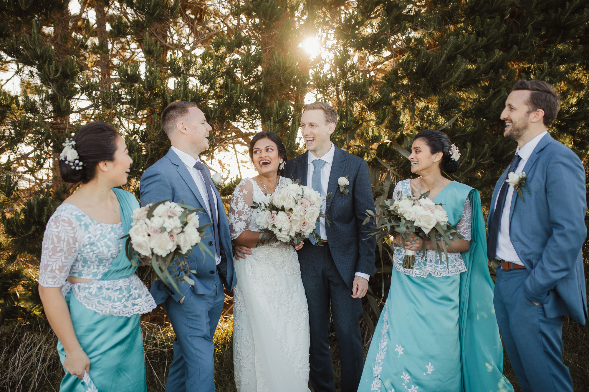 wedding party having fun at mudbrick vineyard