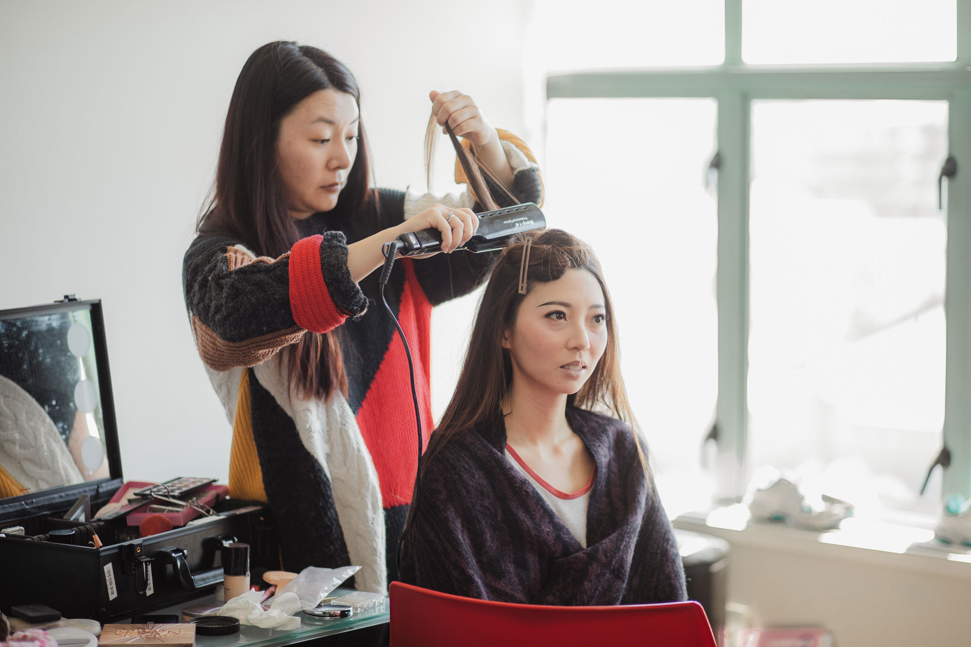 bride doing hair