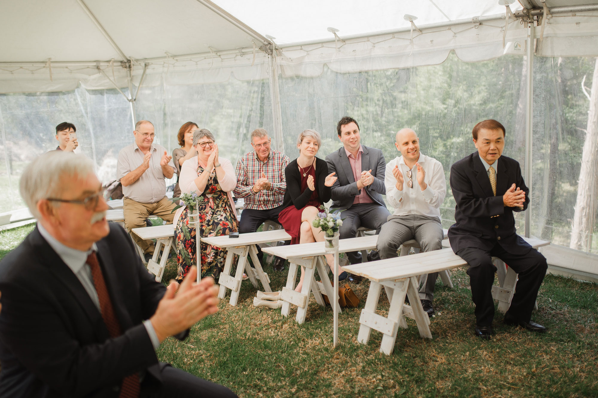 wedding guests cheer