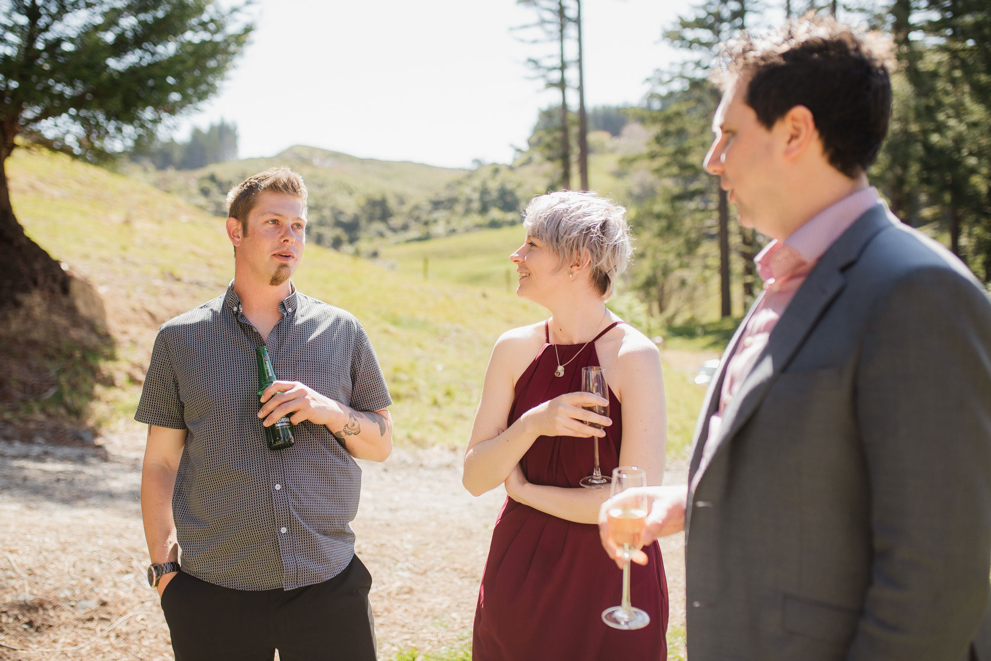 wedding guests chatting