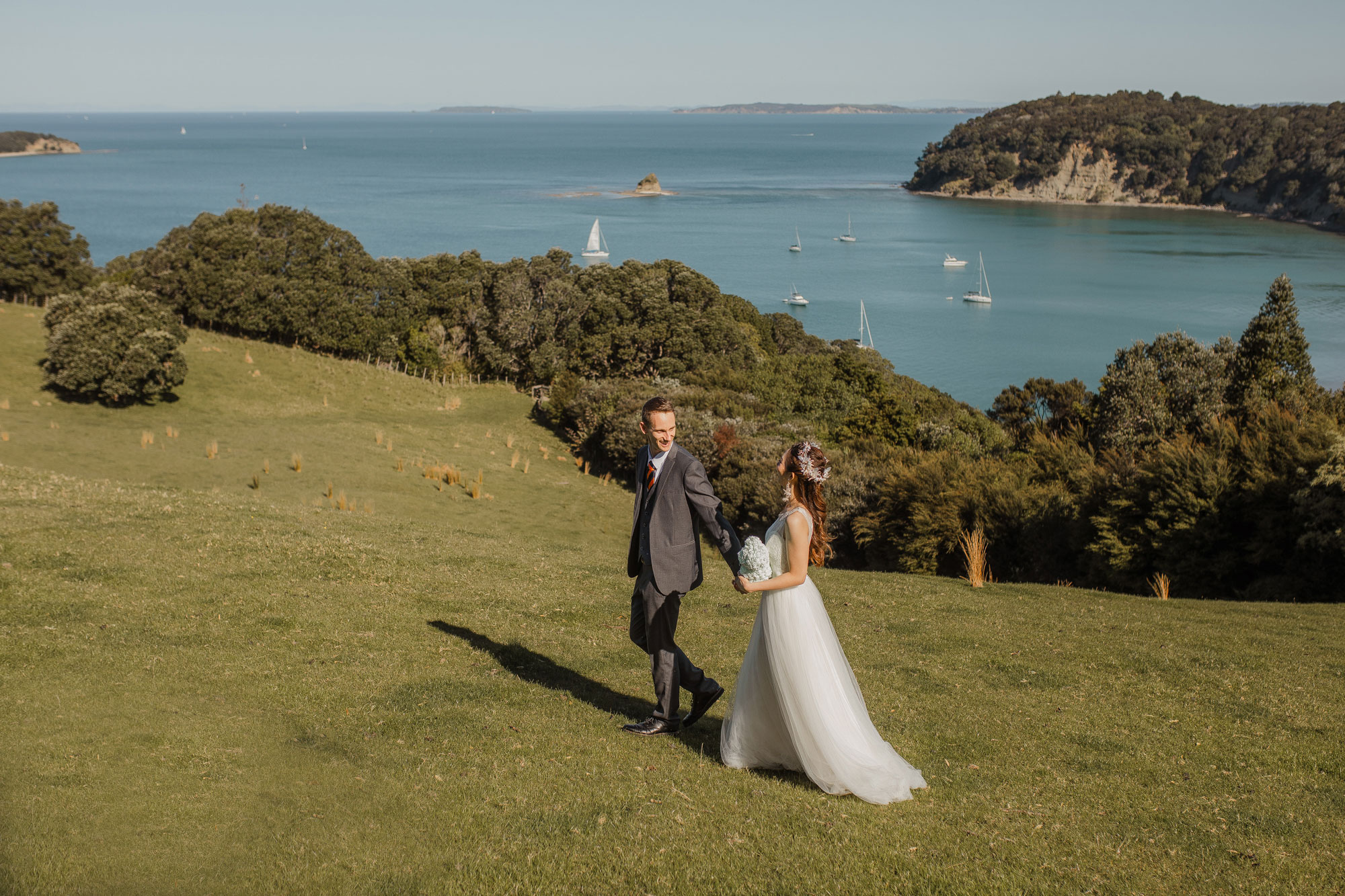 groom and bride walking