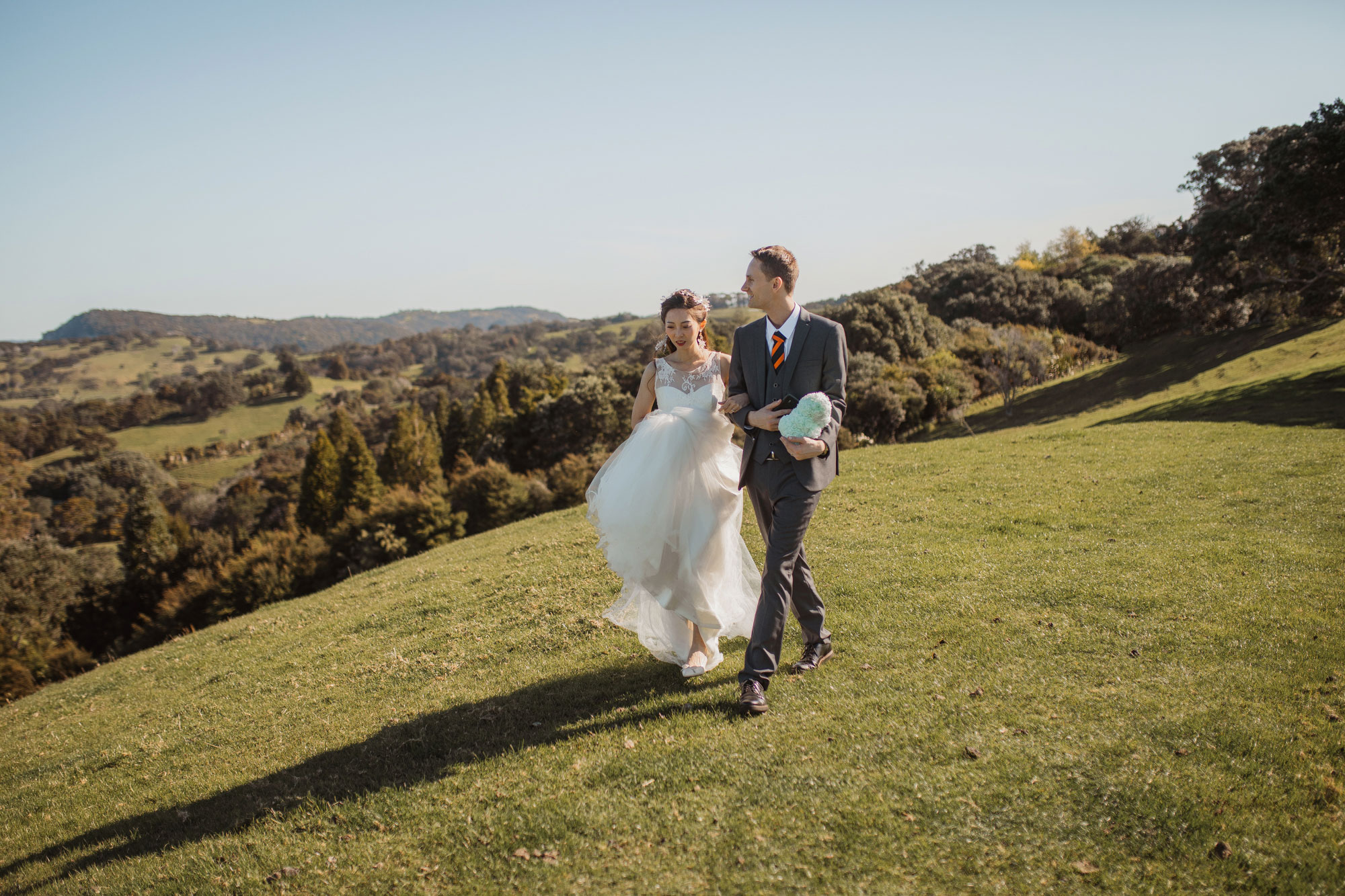 couple walking on wedding day