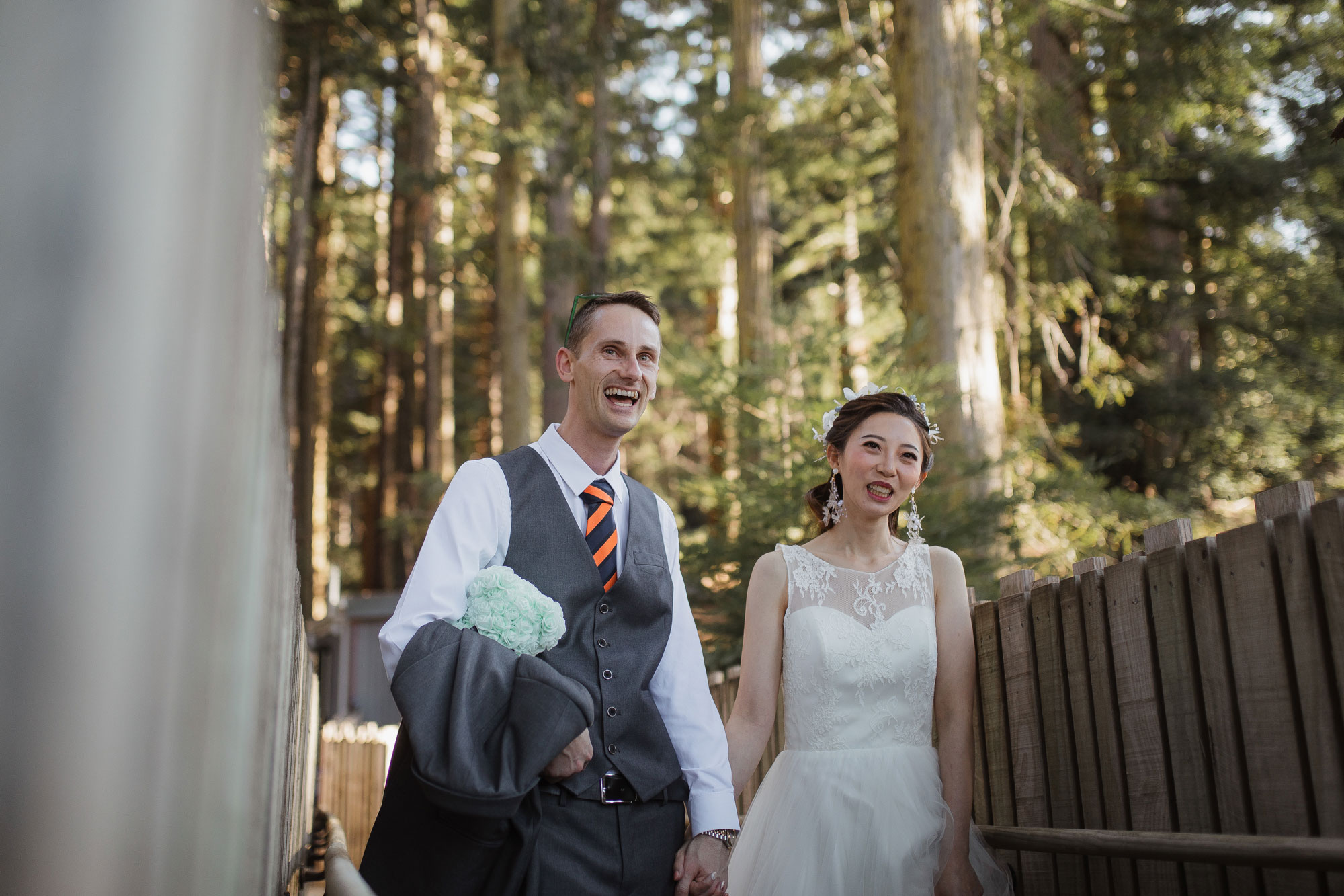 bride and groom arrive at reception