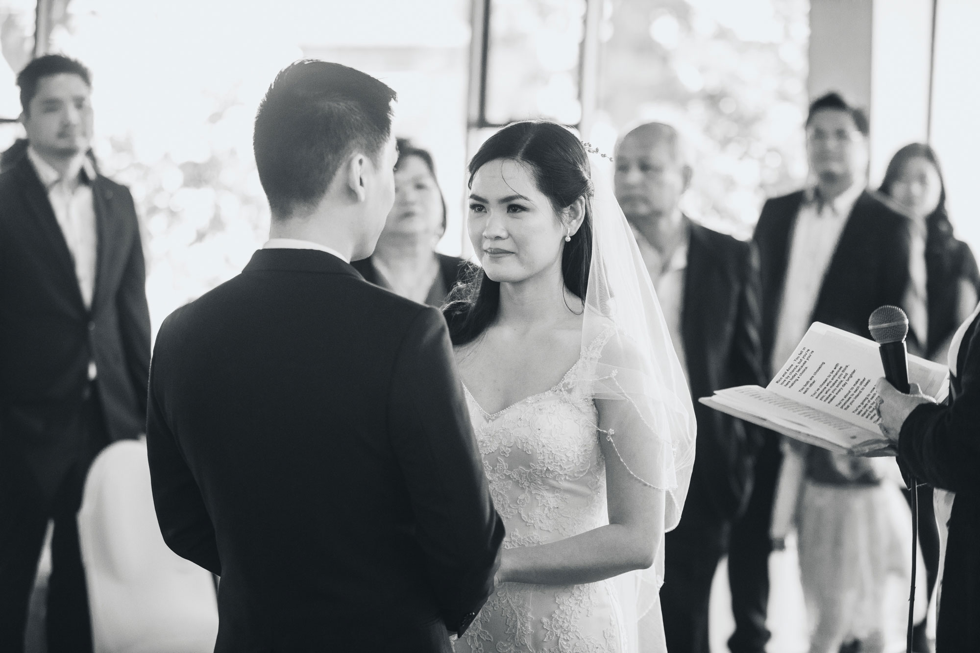 bride looking at the groom