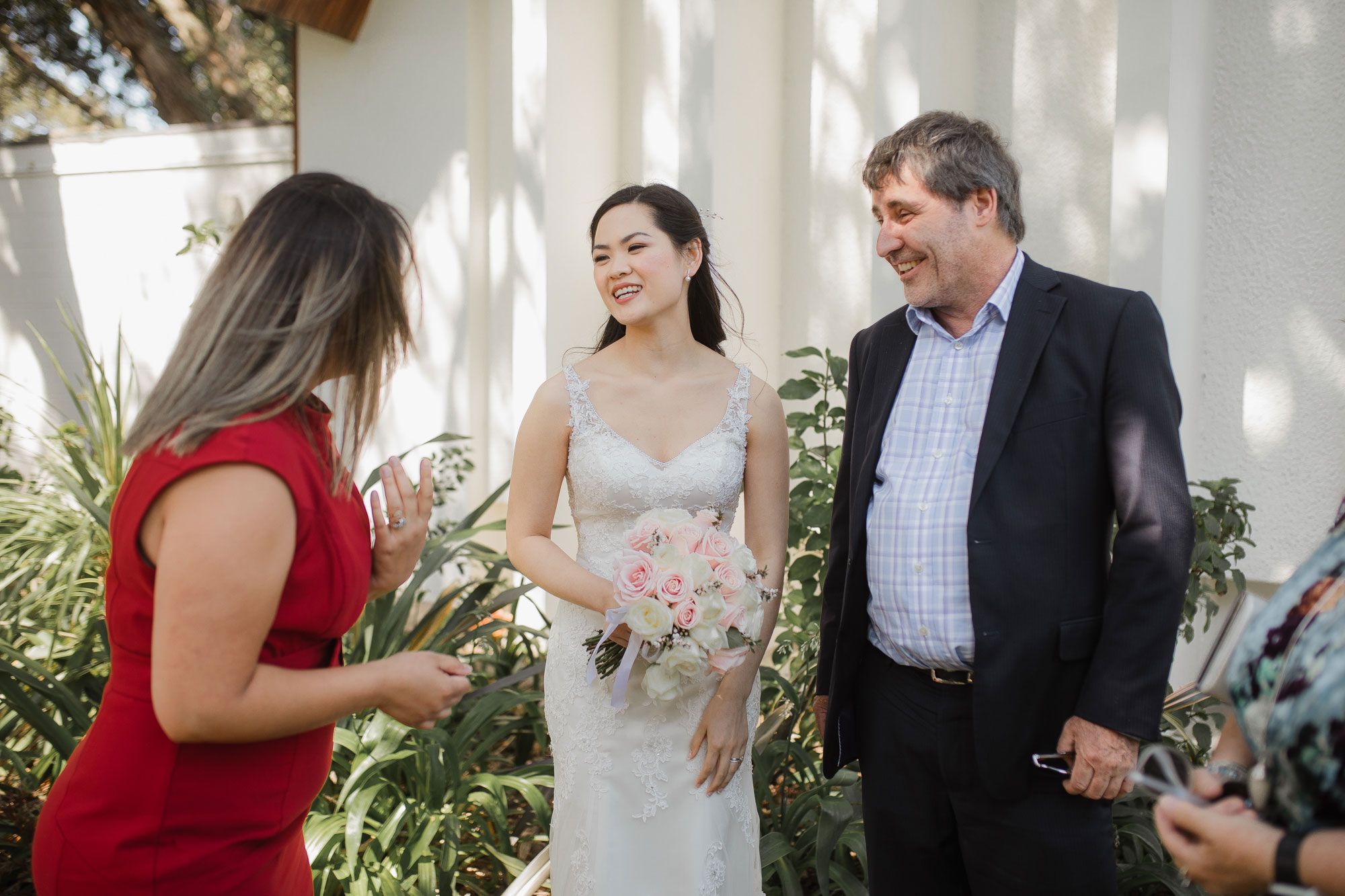 bride talking to guest