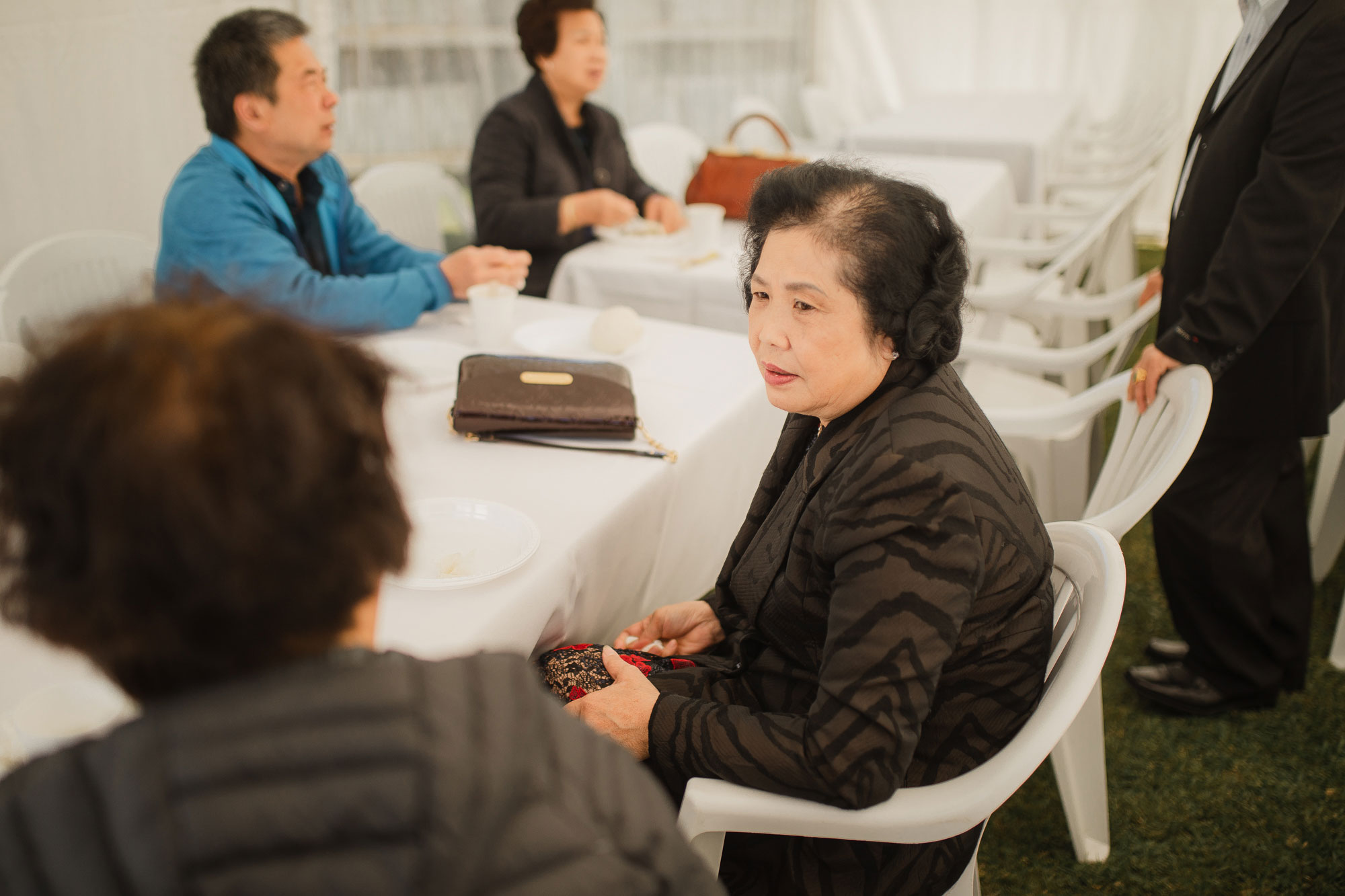 wedding guests talking