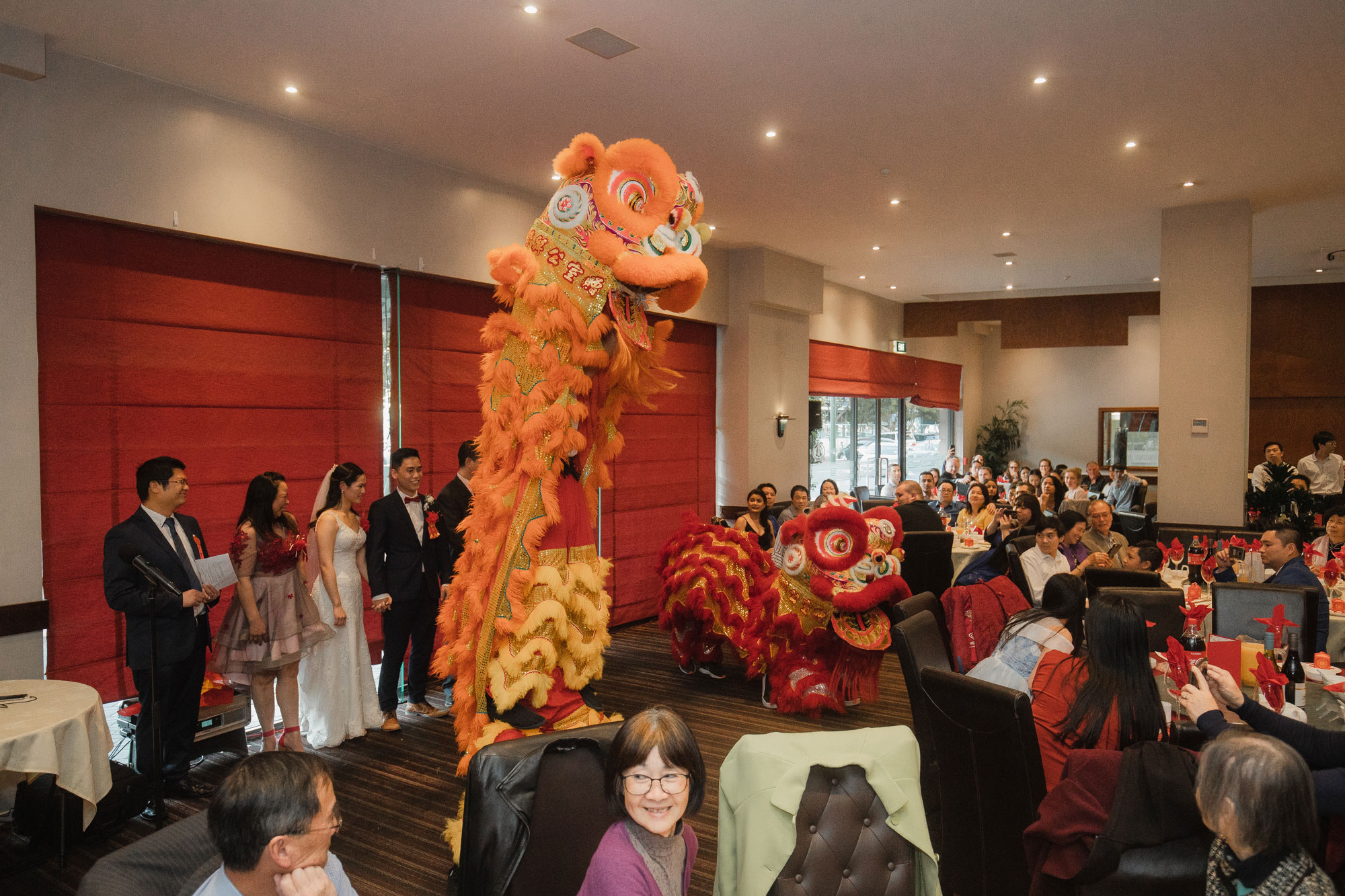 lion dance at a chinese wedding