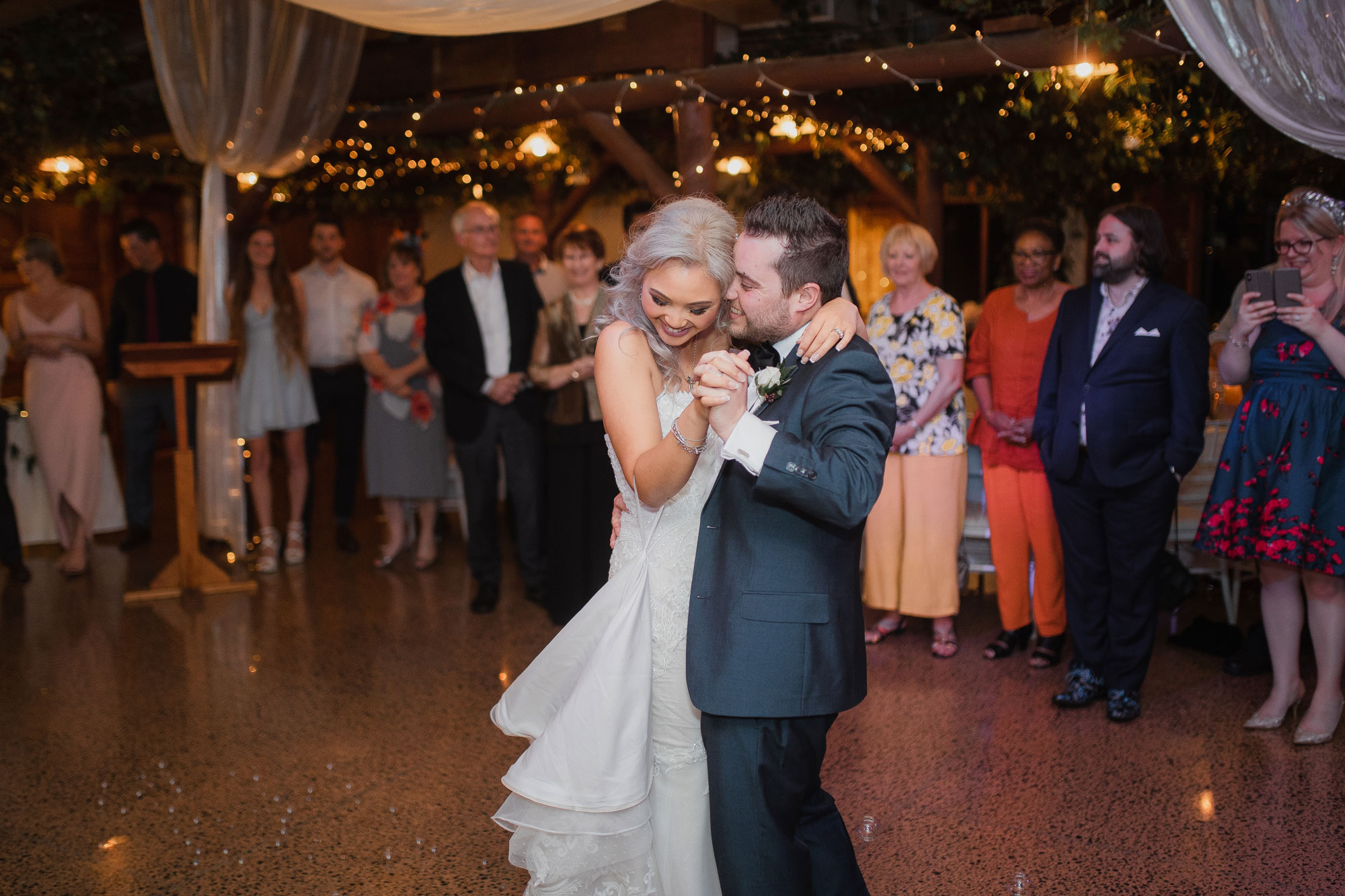 bride and groom first dance in markovina venue