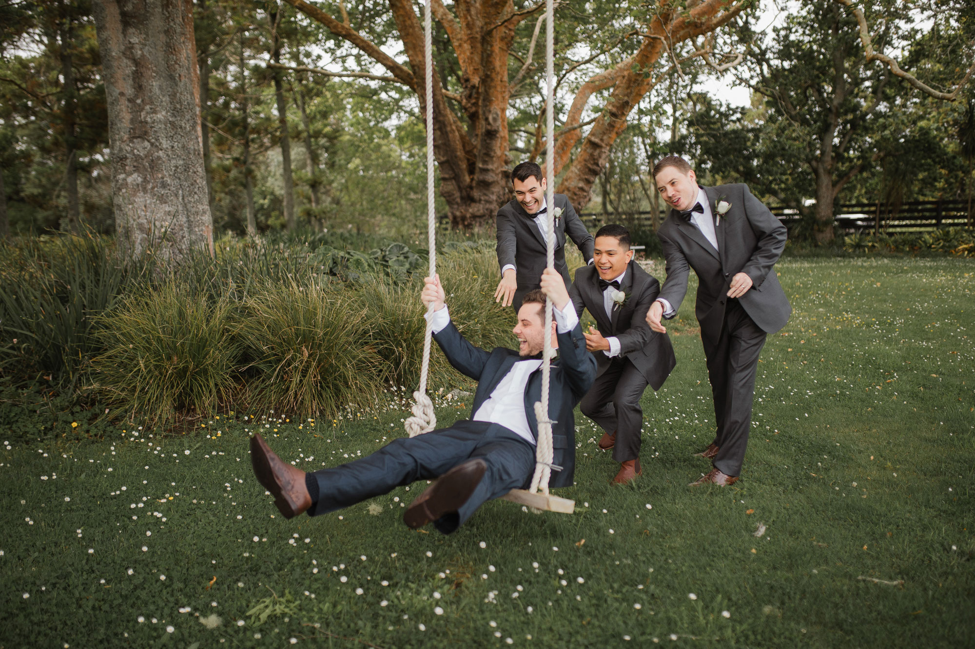 groom and the boys having fun