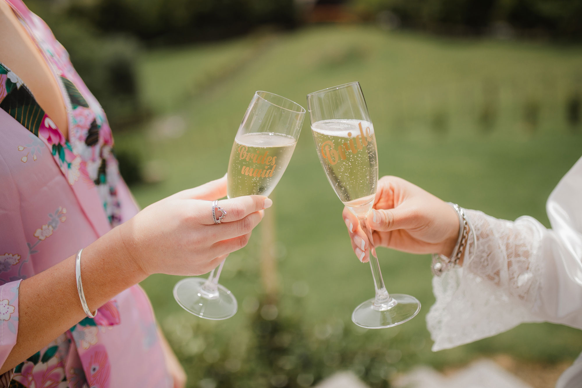 bride and bridesmaids bubbles