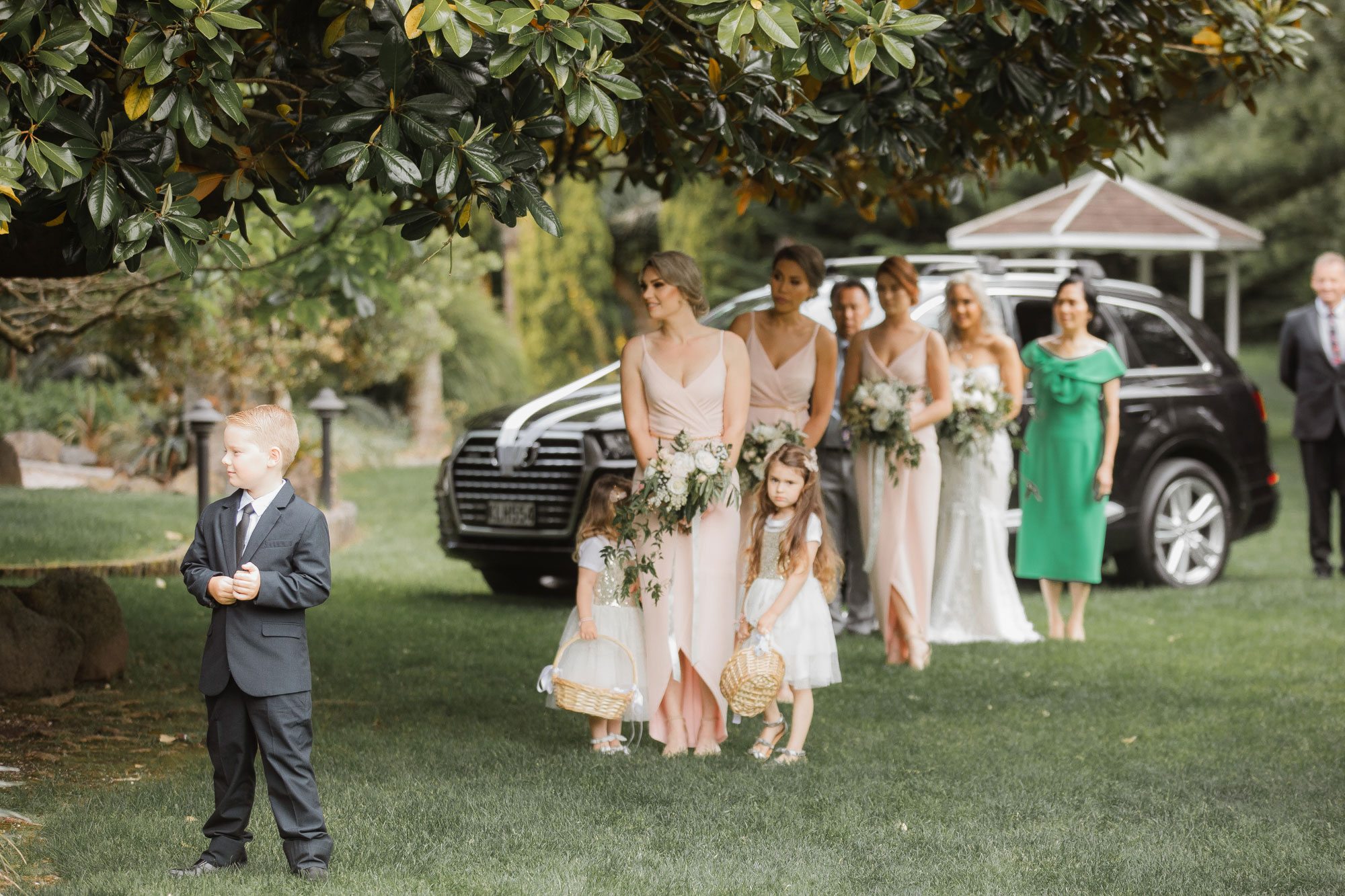 bridal party waiting to walk down the aisle