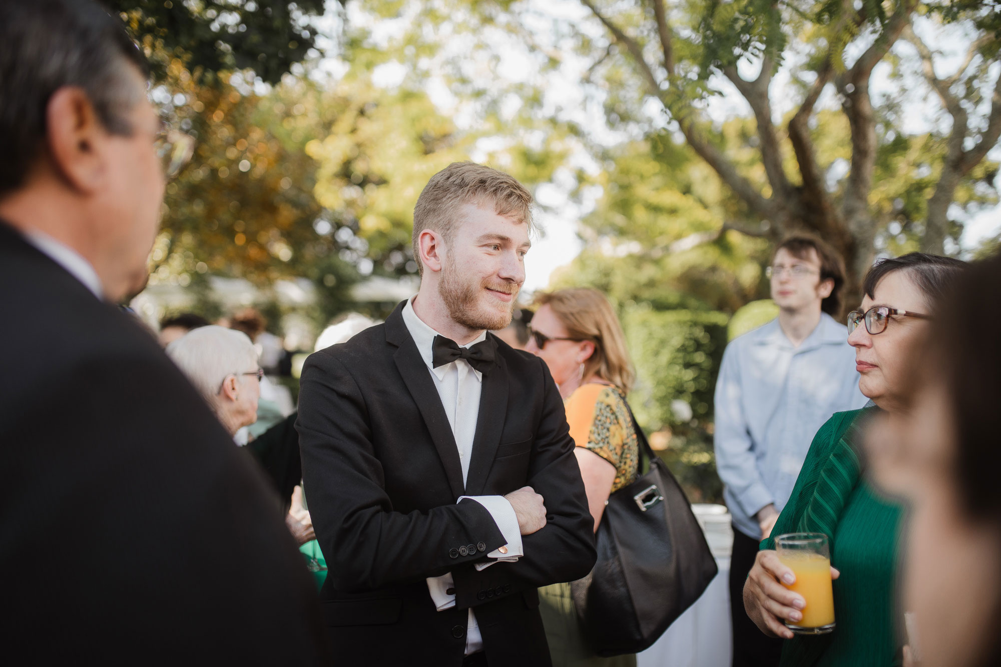 wedding guests mingling