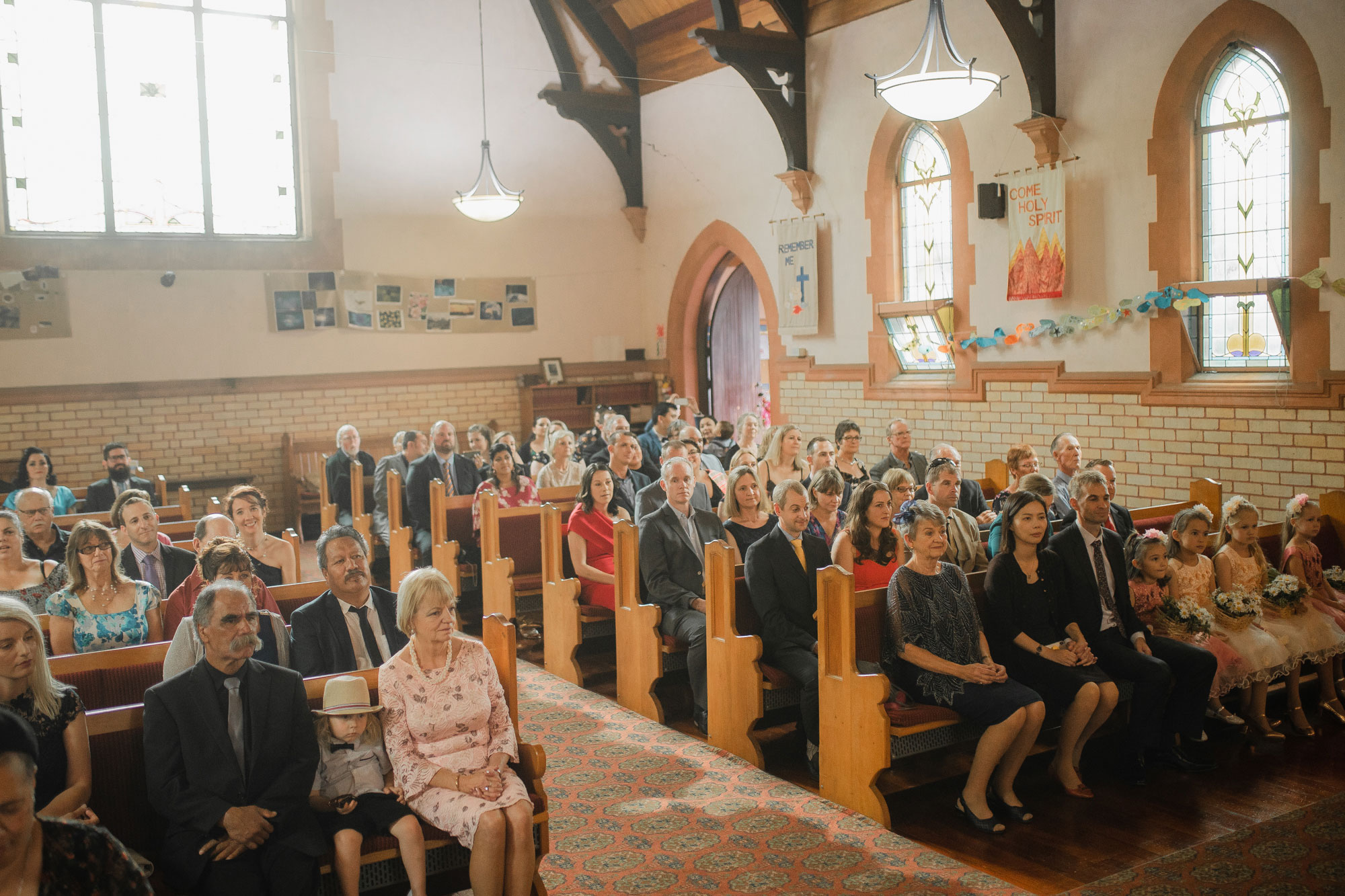 wedding guests at the church