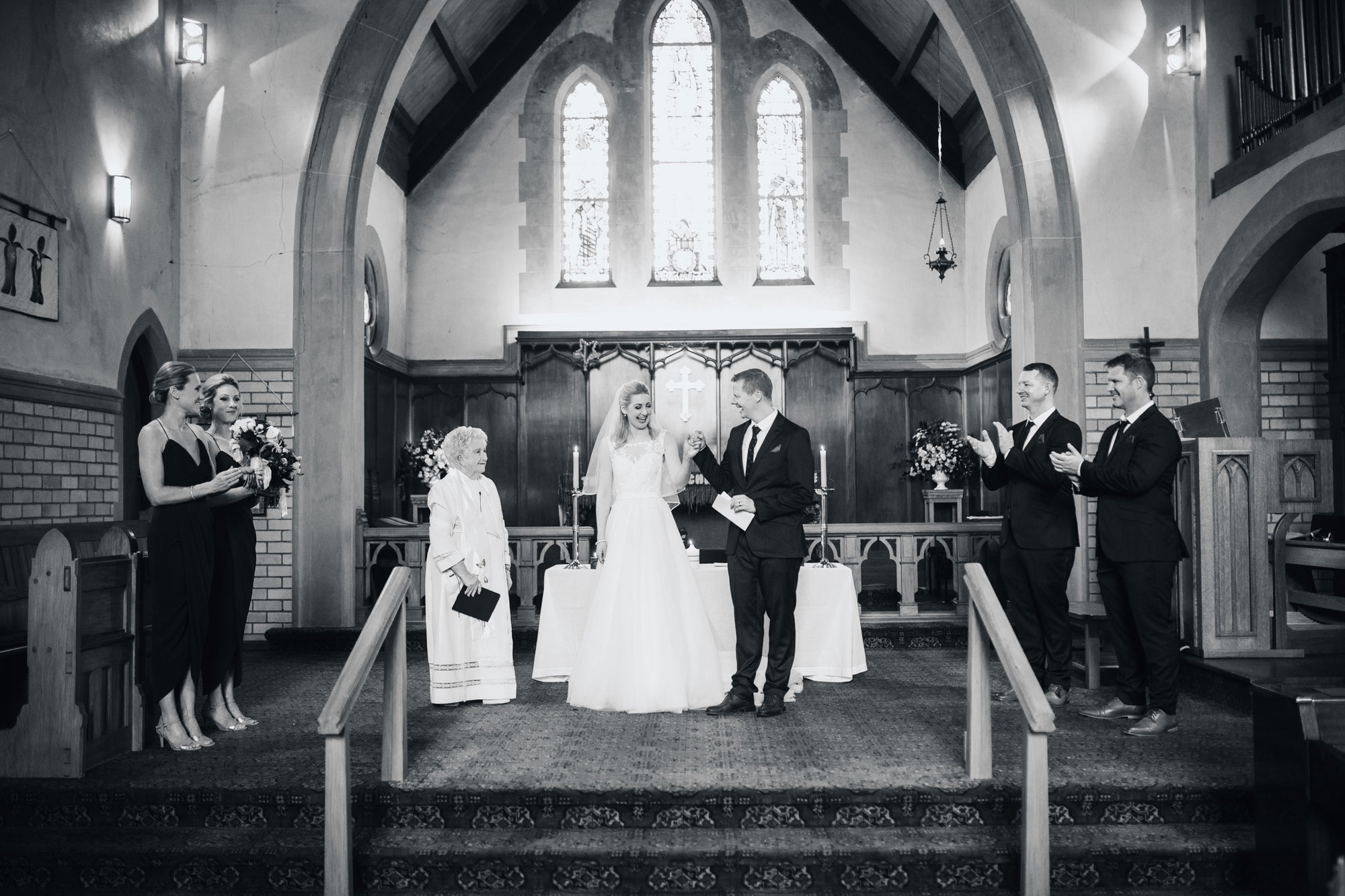 bride and groom celebrate