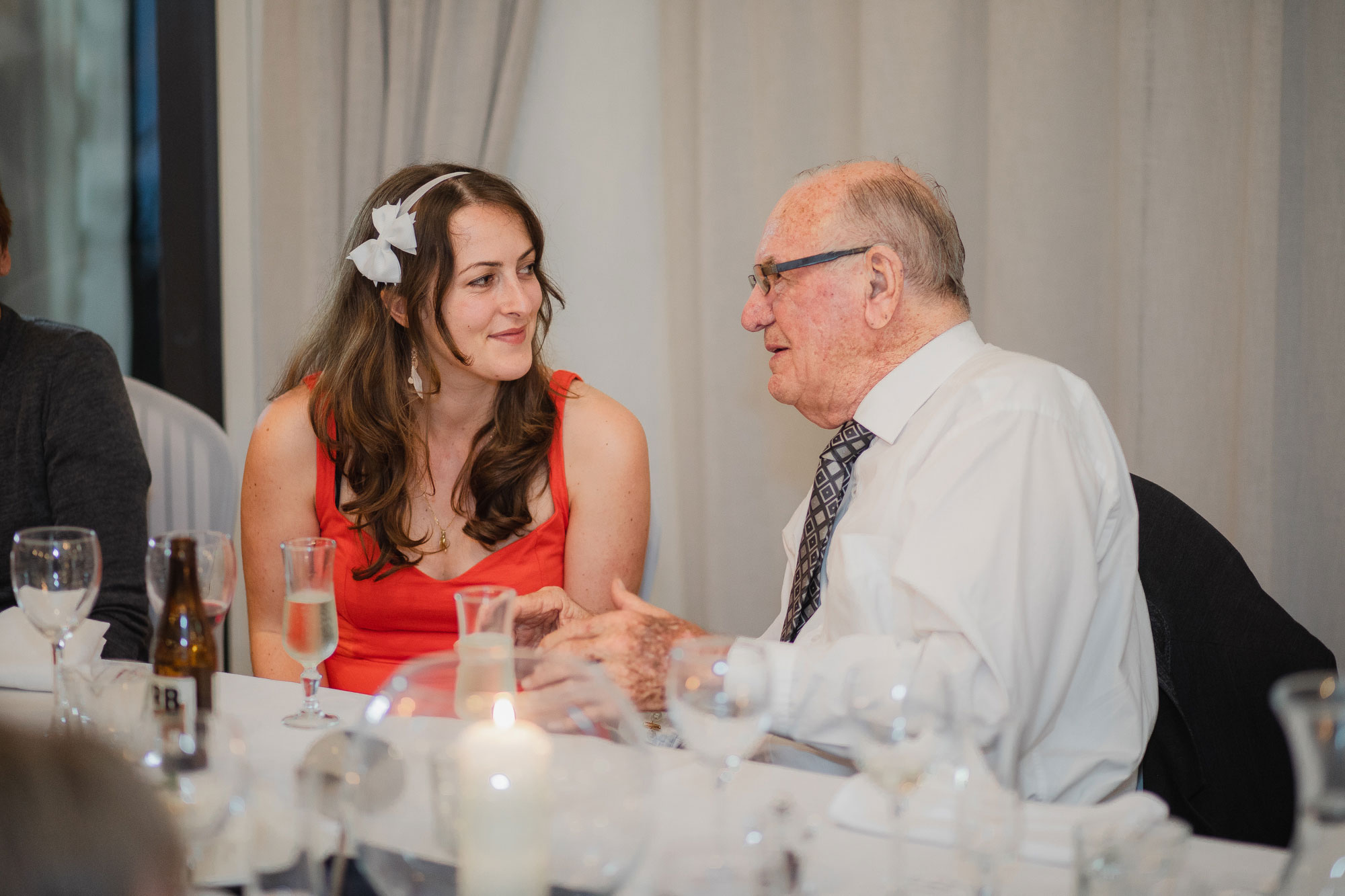 wedding guests talking