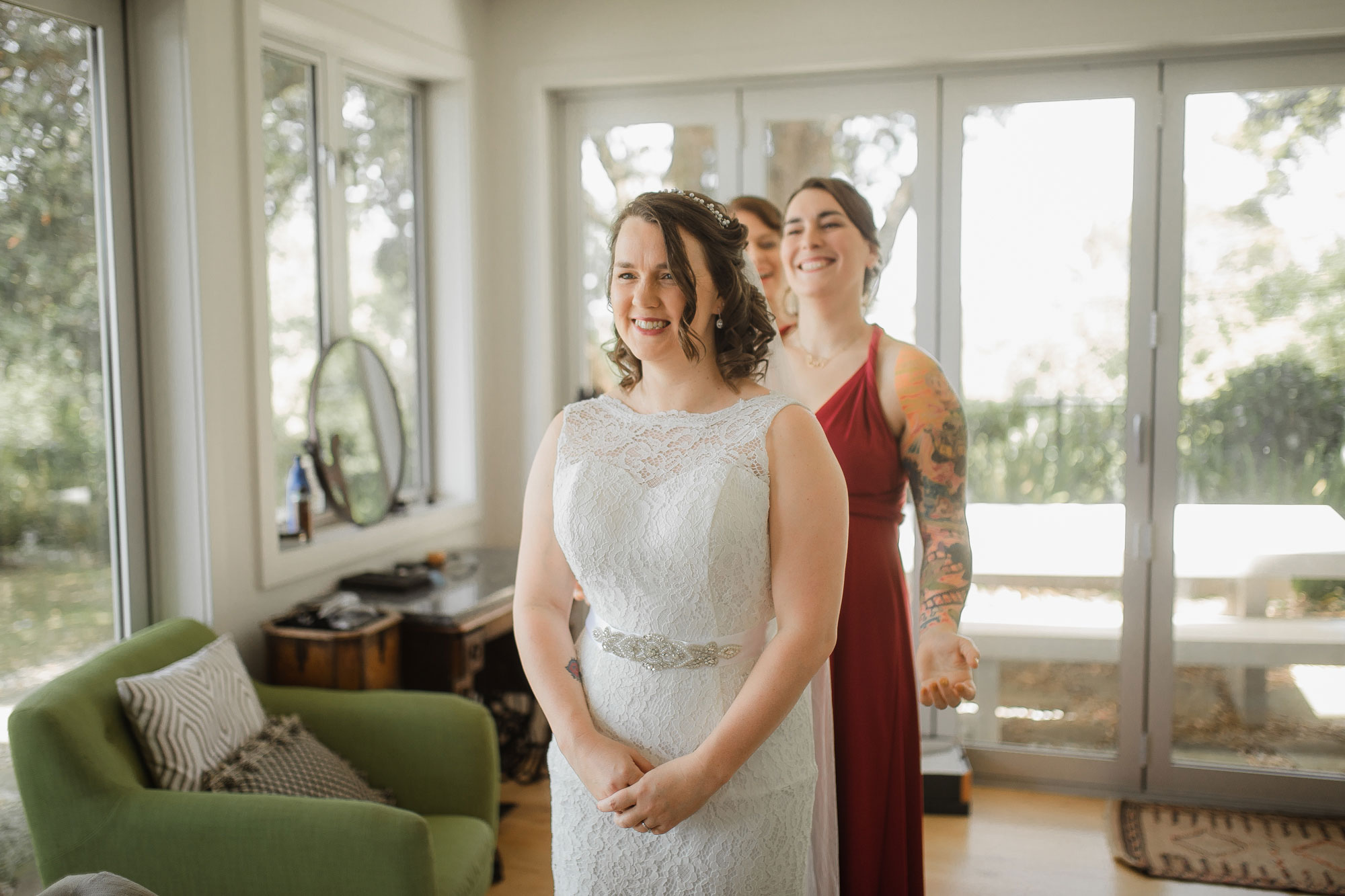 bride and her bridesmaids having fun