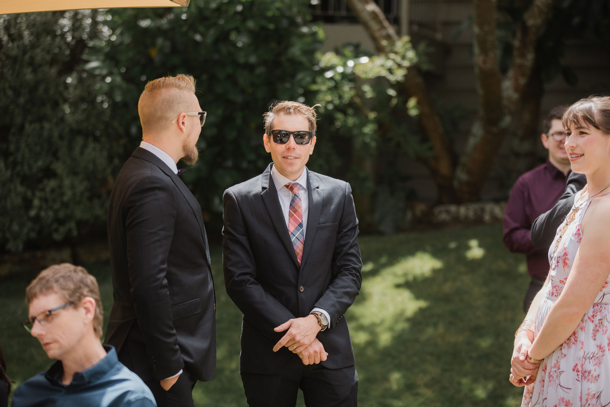 wedding guests mingling