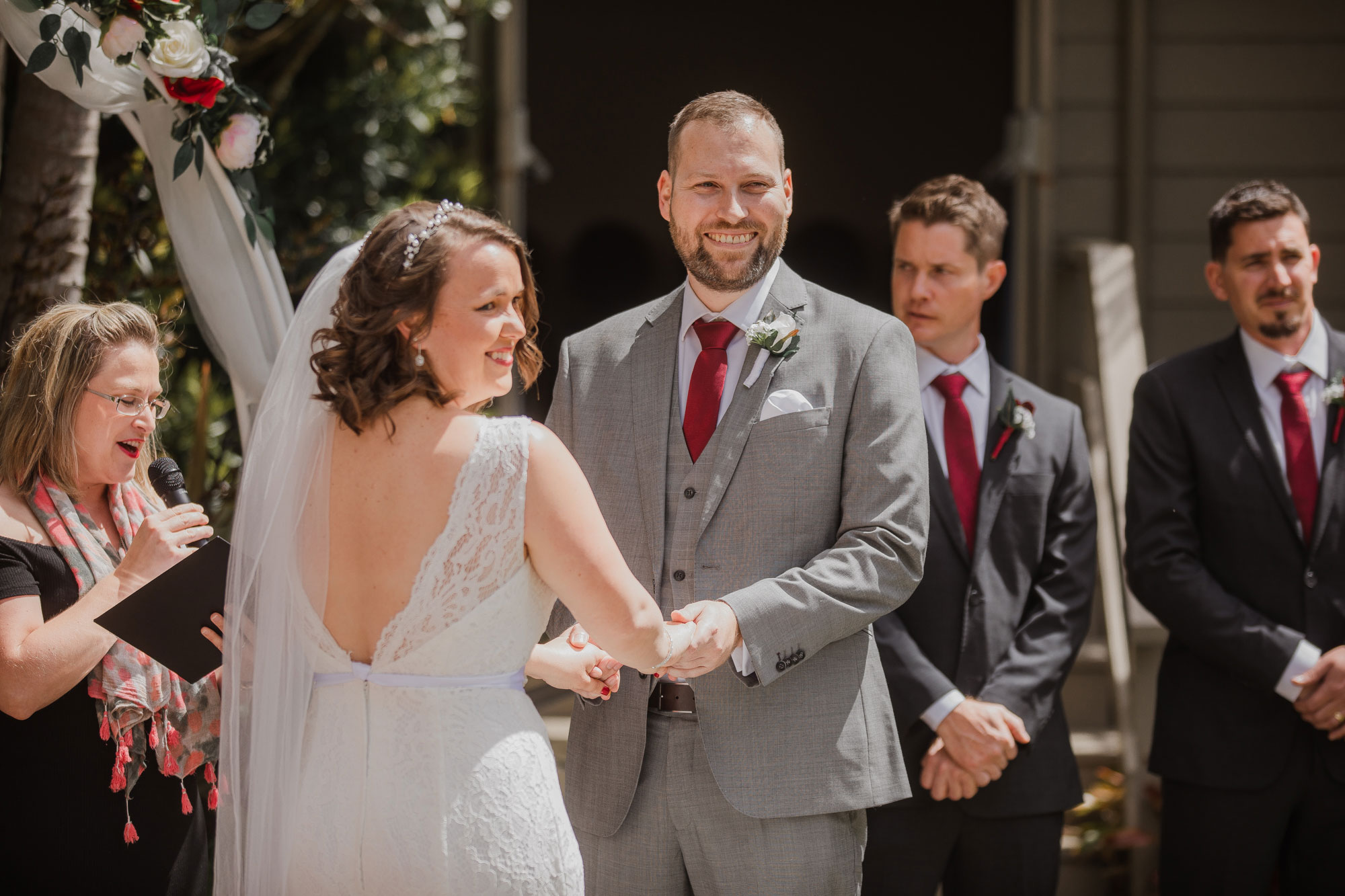 bride and groom smiling away