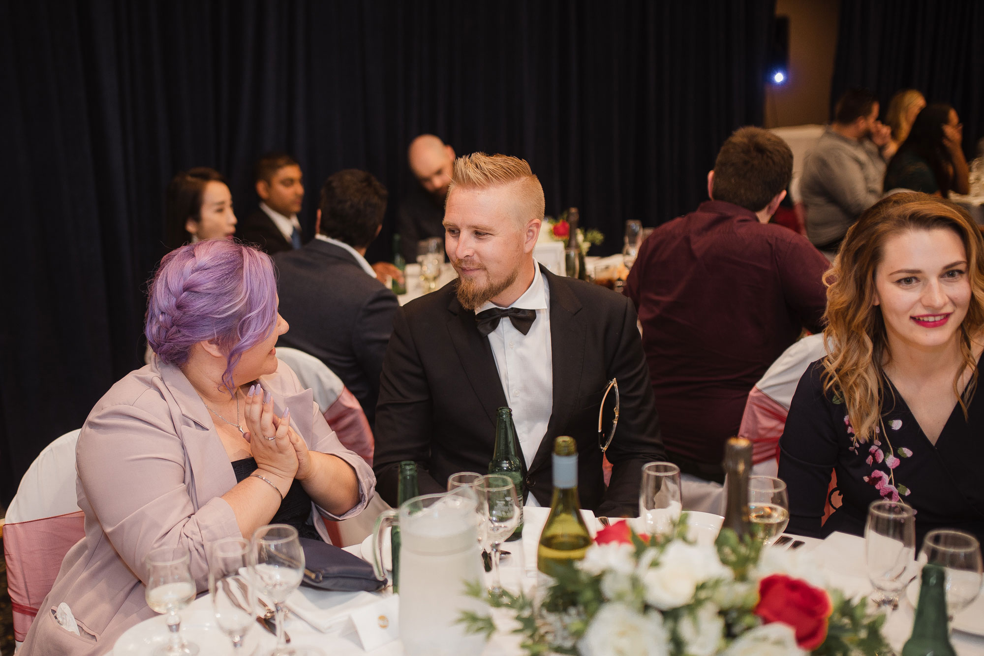 wedding guests chatting