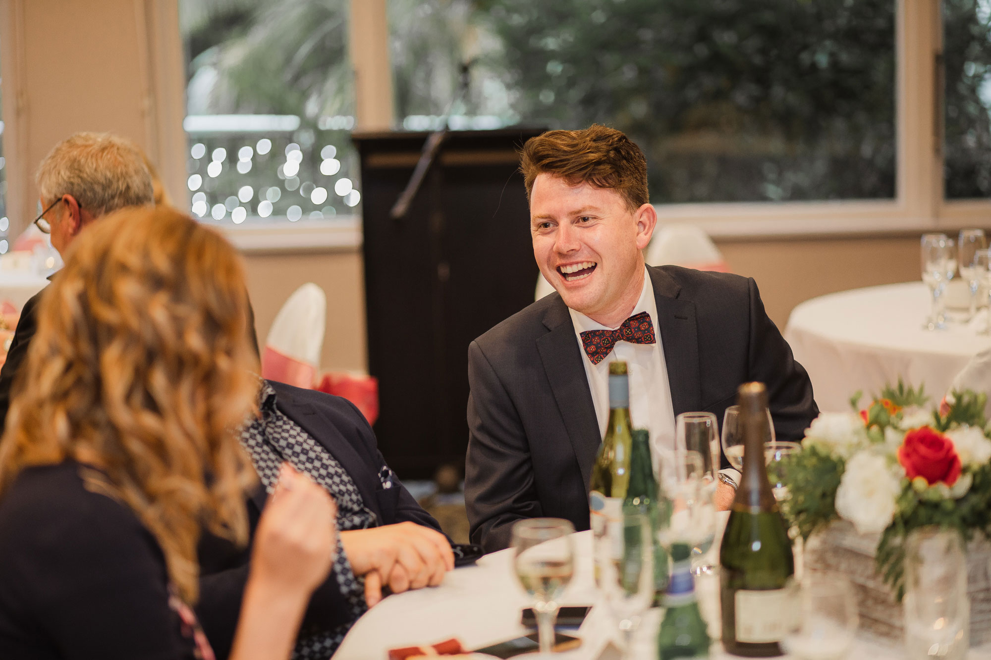 wedding guests having a good time