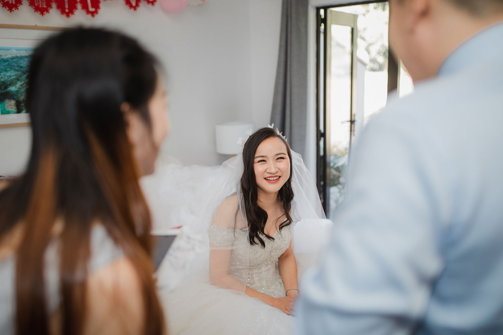 bride looking at the groom