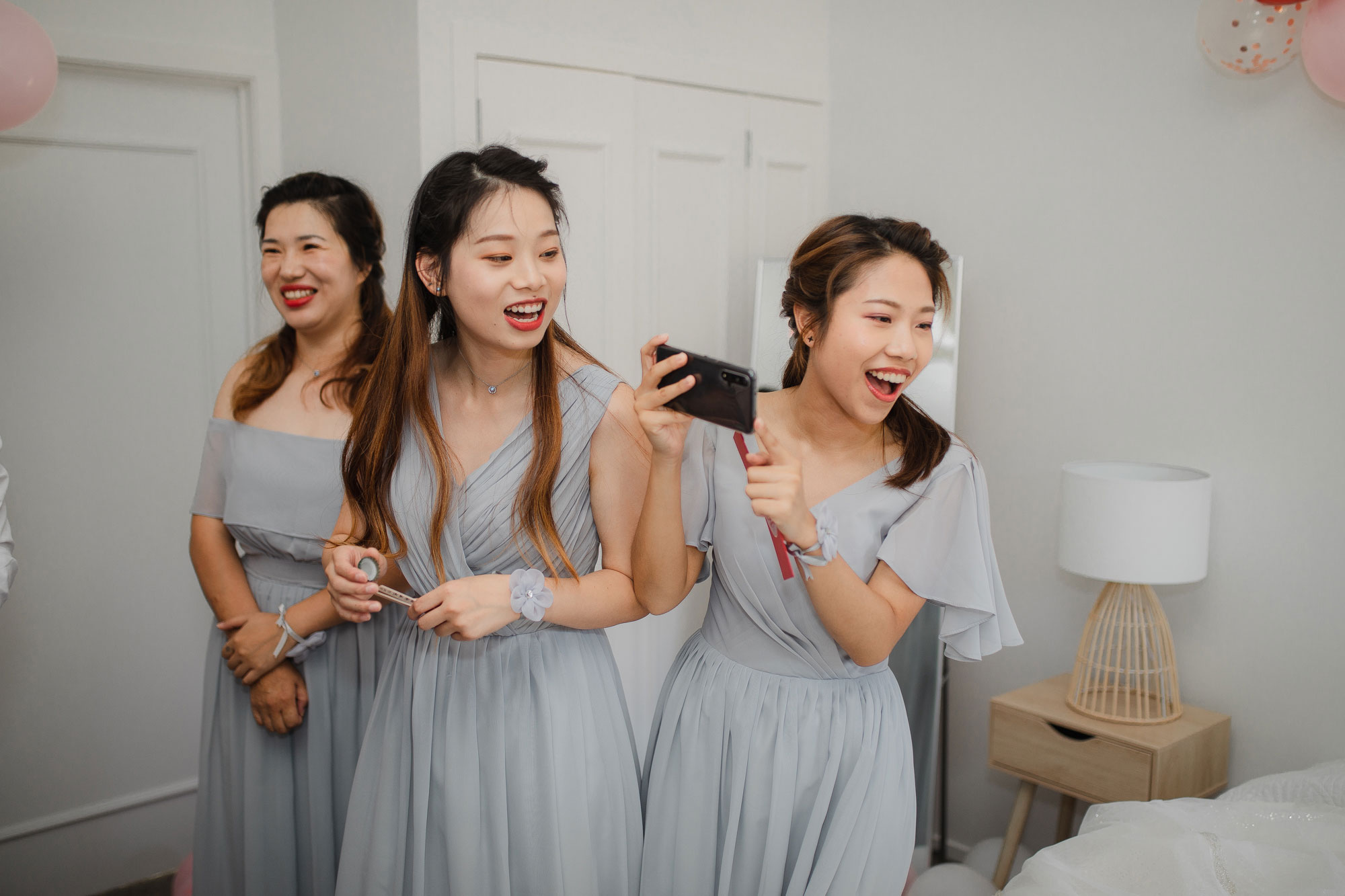 bridesmaids having fun