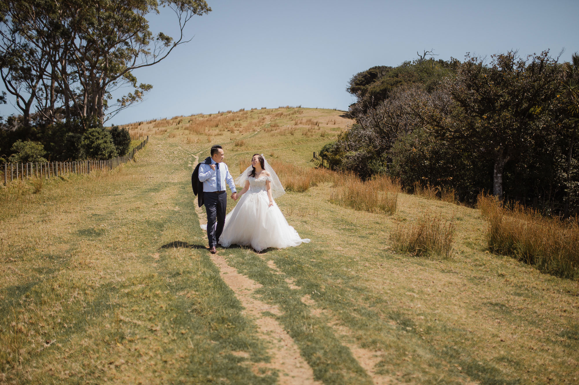 bride and groom walking