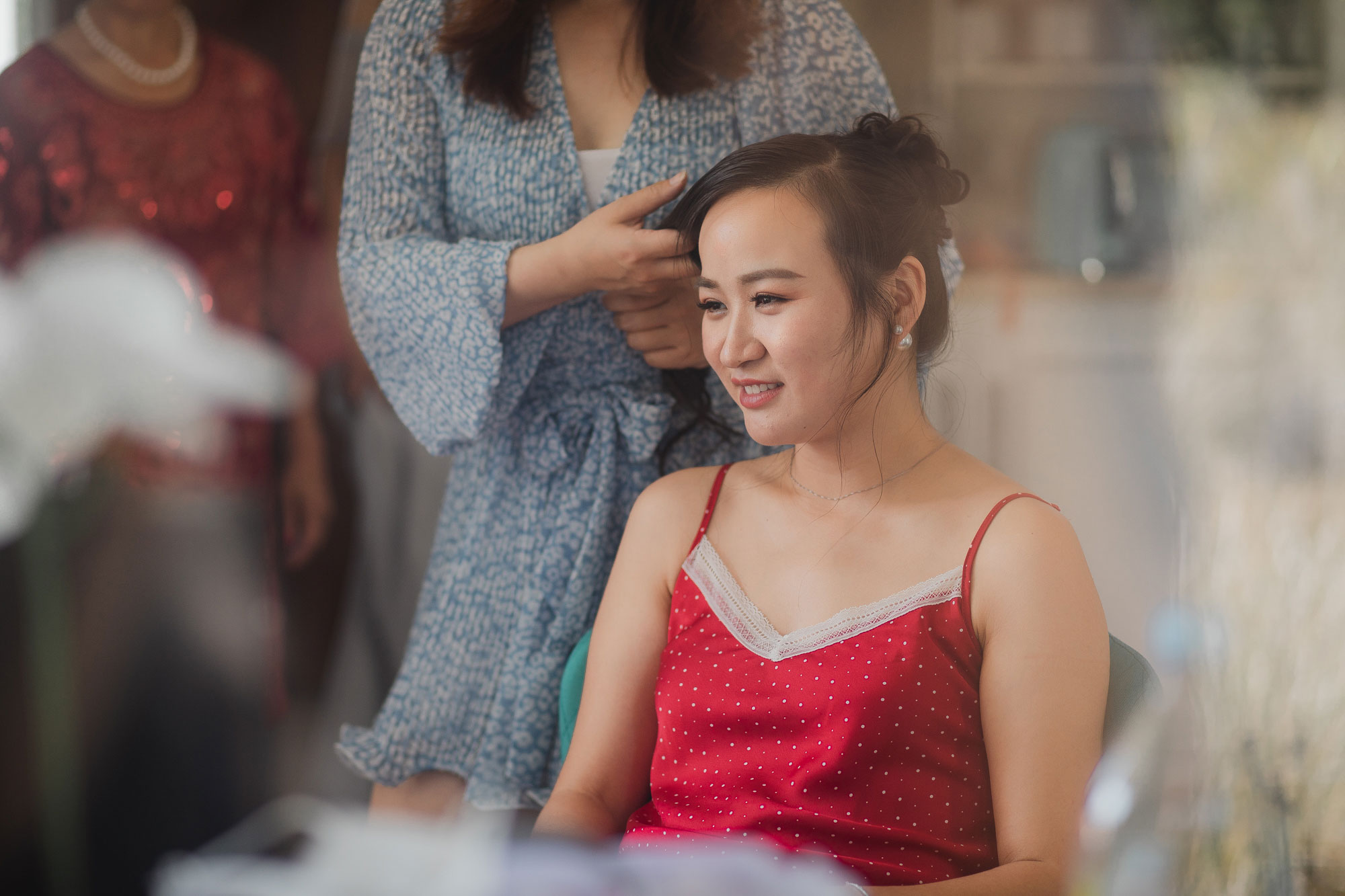 bride touching up make-up