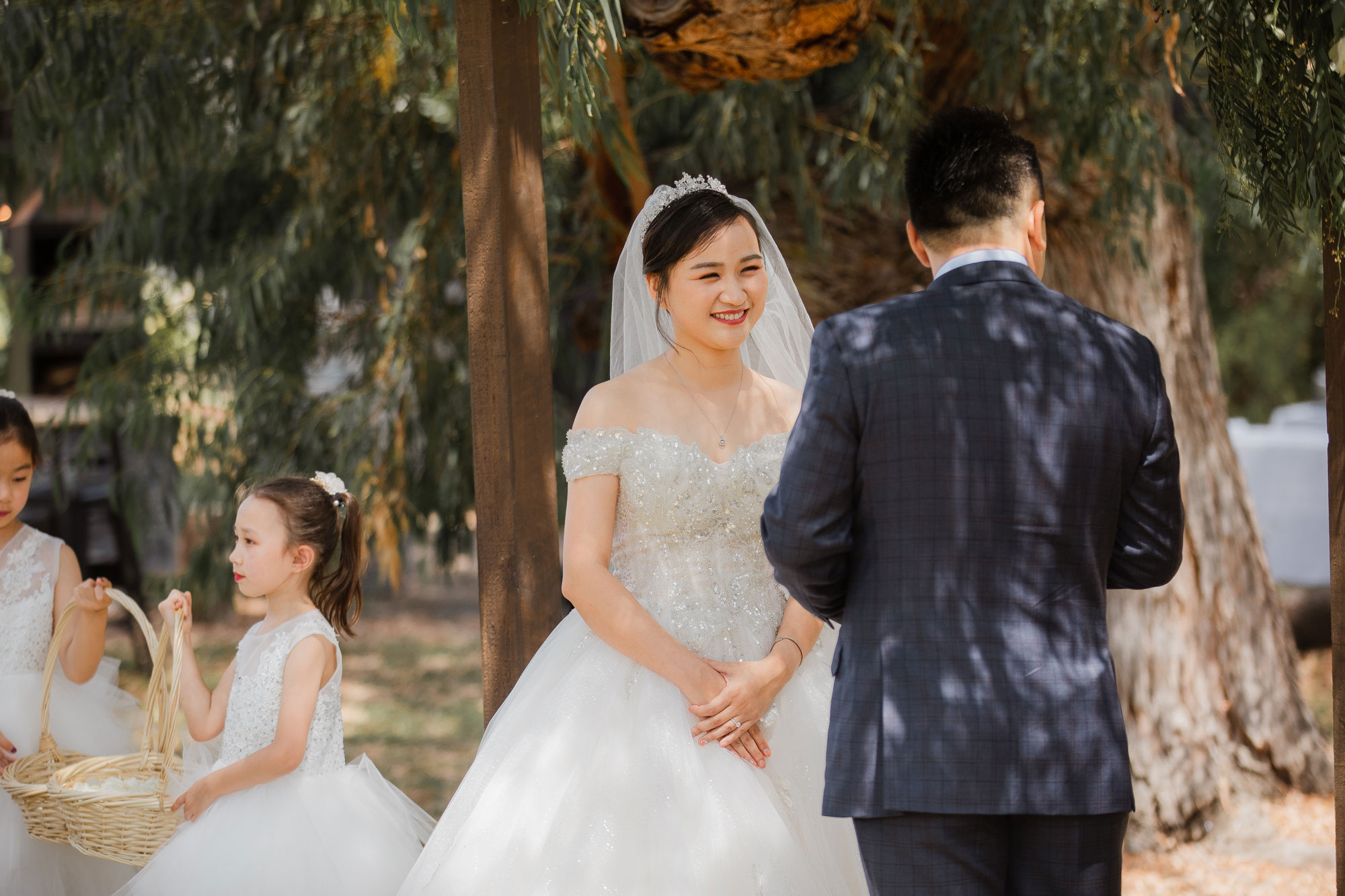 bride looking at the groom