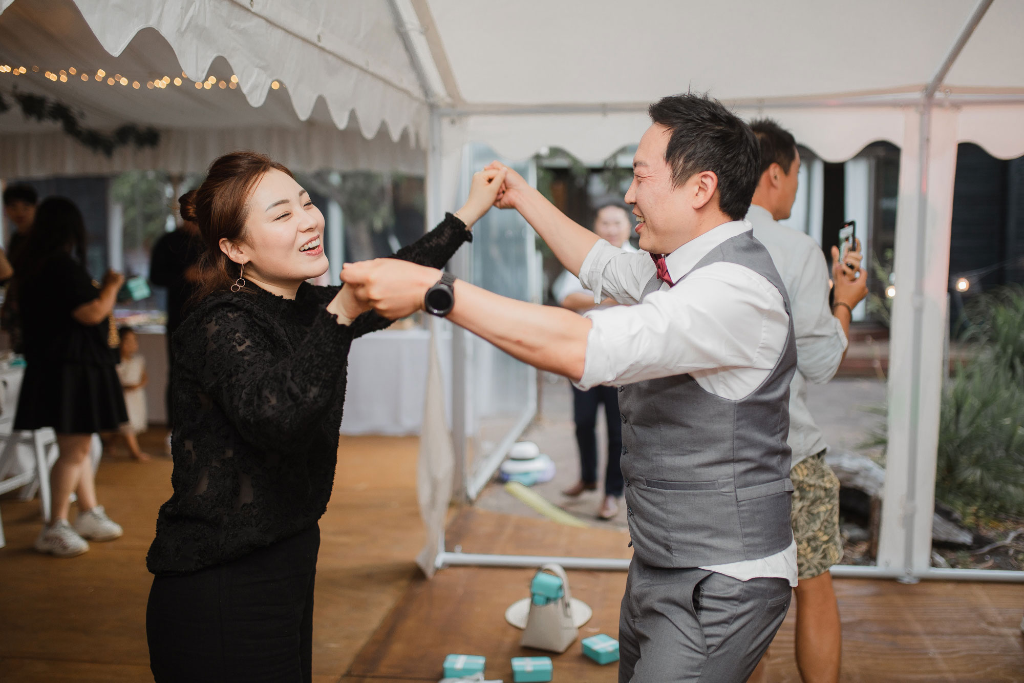 wedding guests having fun