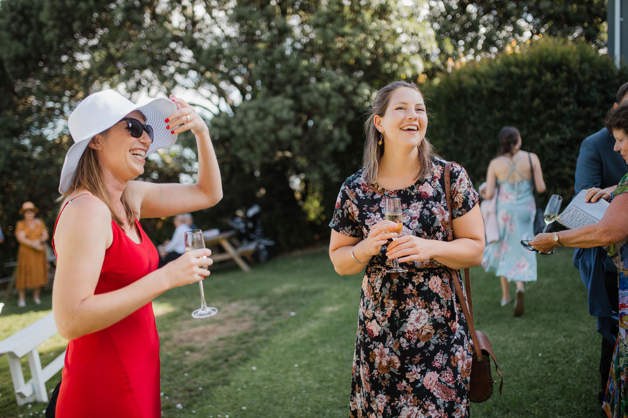 wedding guests having a good time