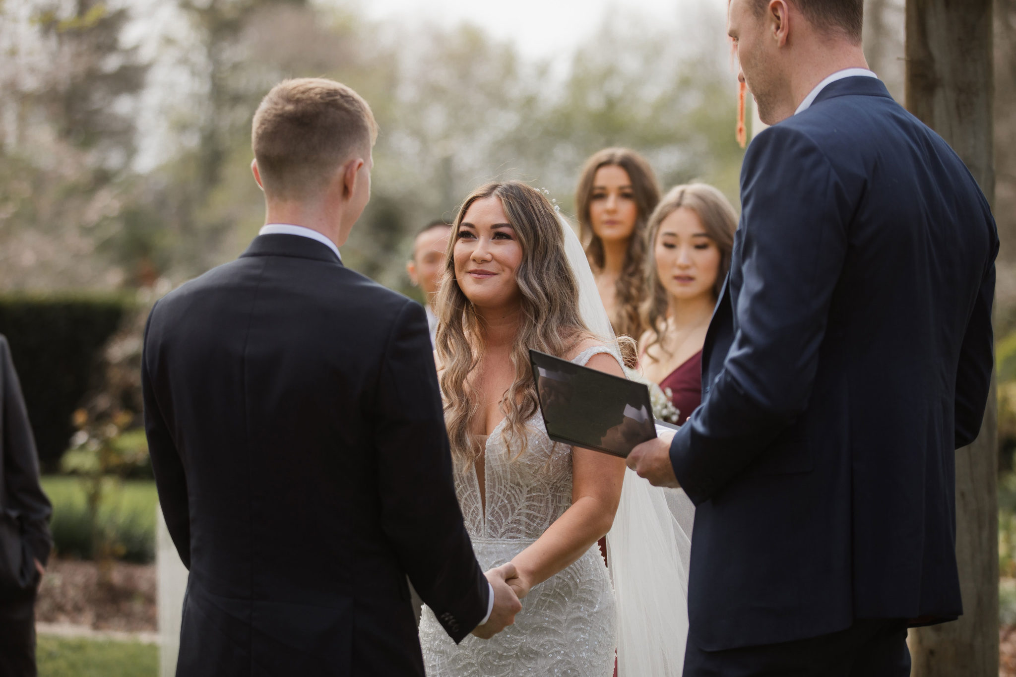 bride looking at the groom