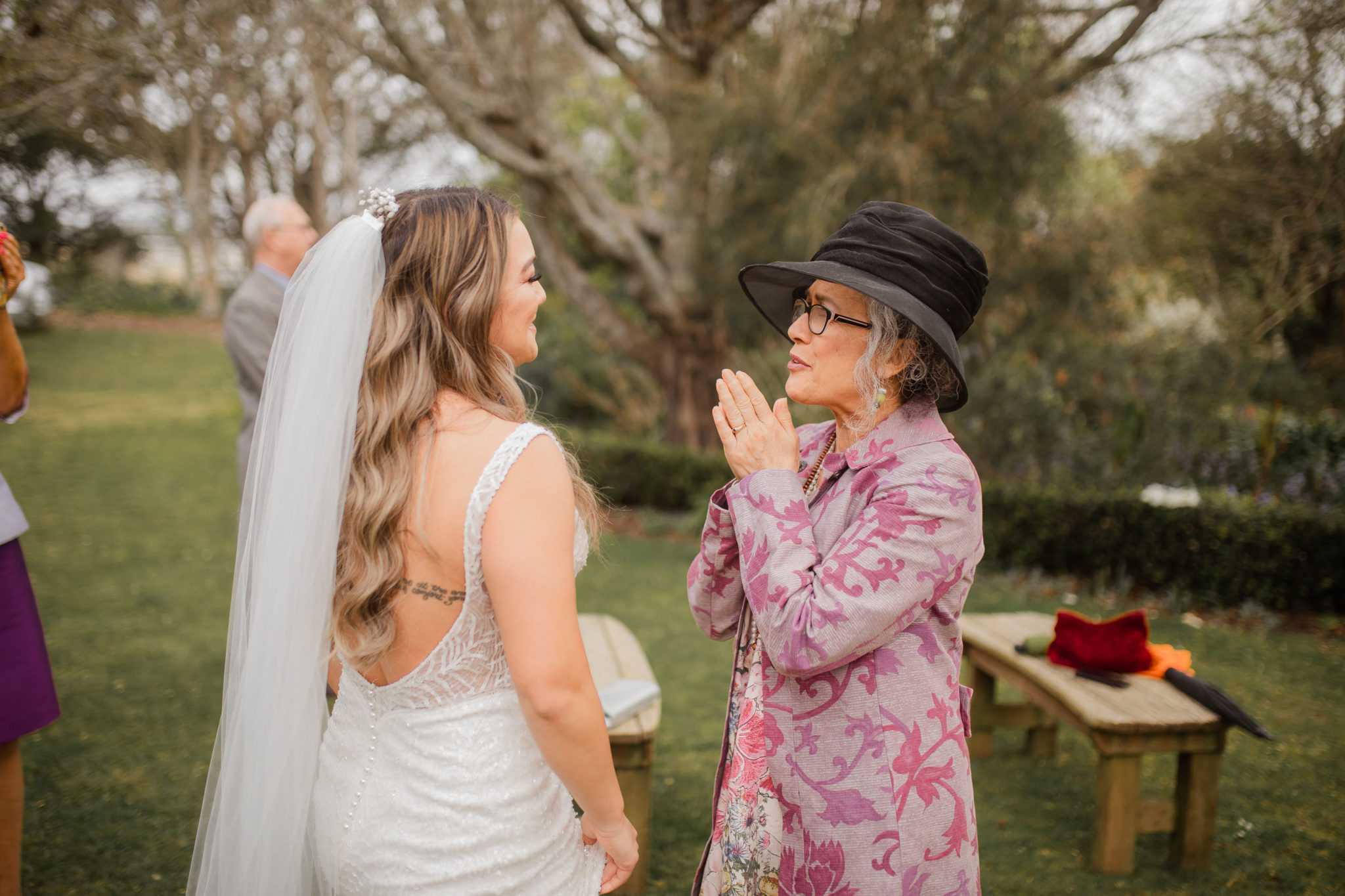 bride and guest mingling