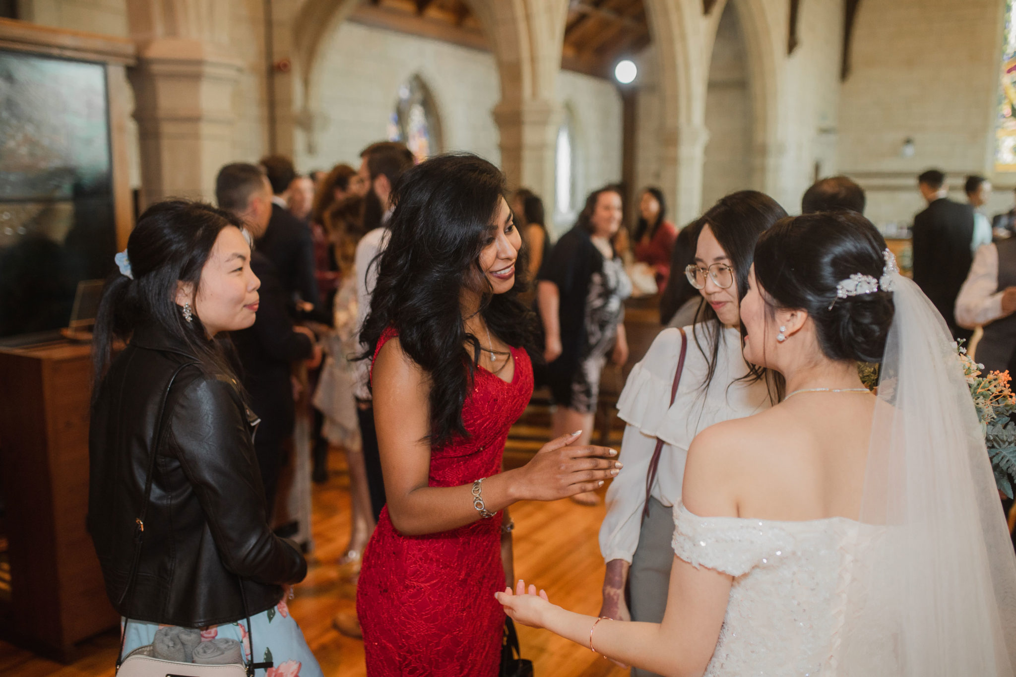 wedding guests mingling