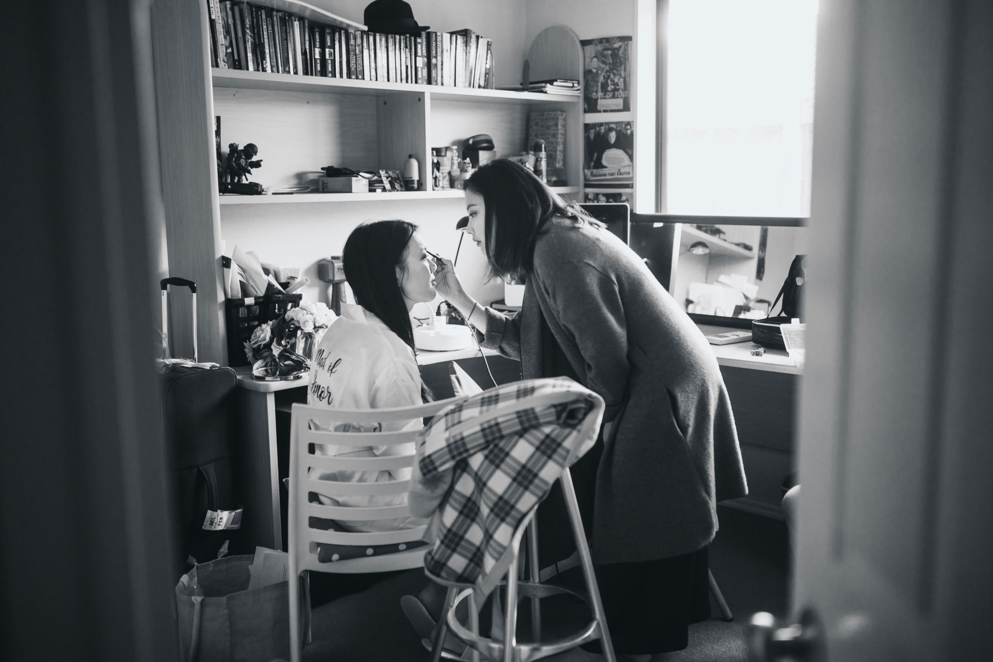 bridesmaid doing make-up