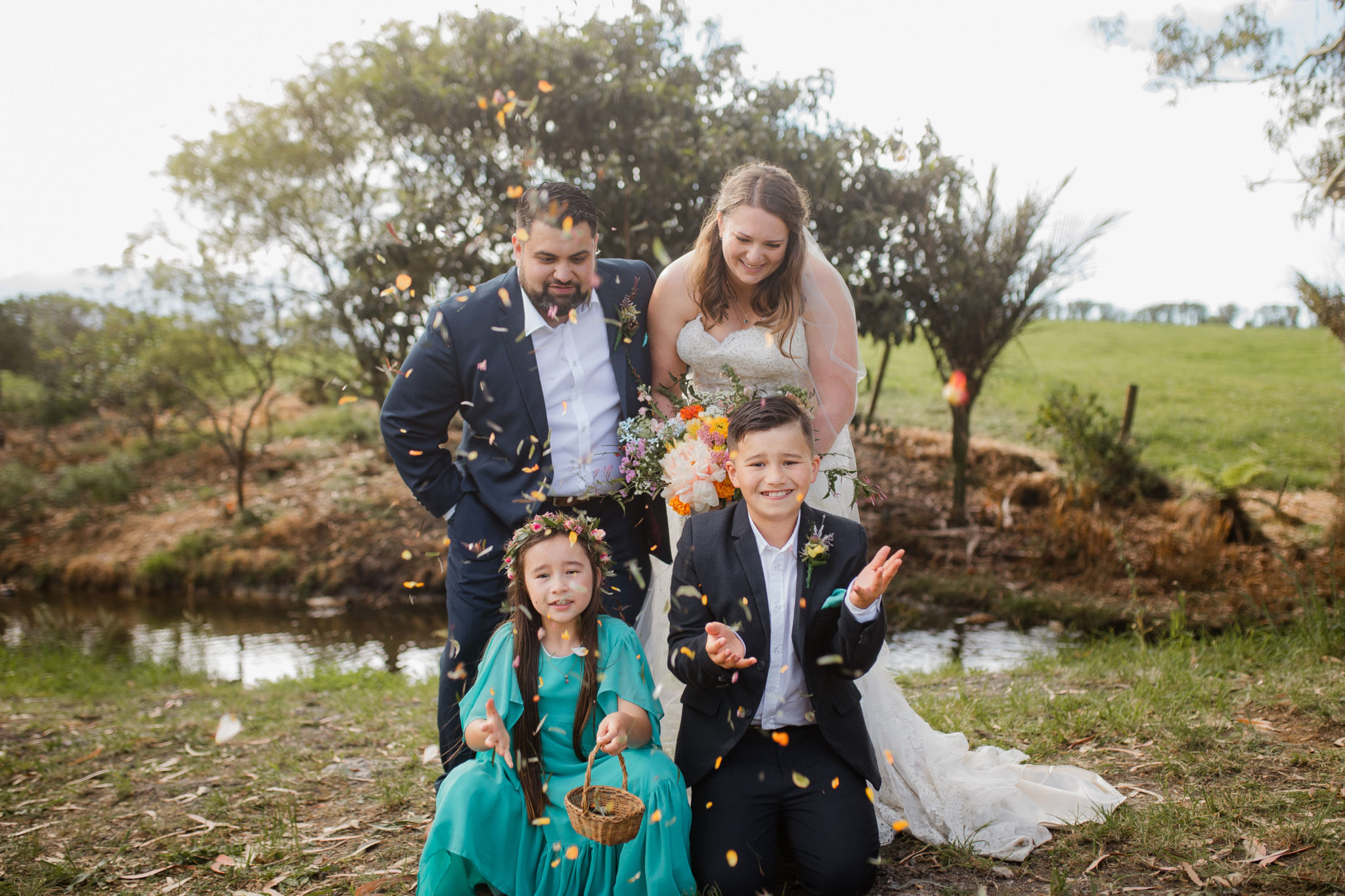 bride and groom family portrait