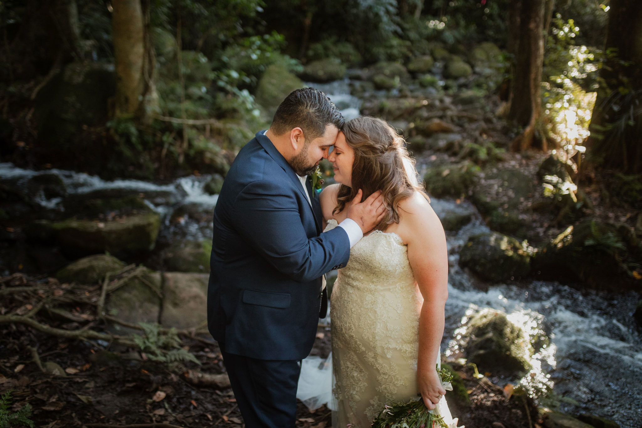auckland waterfall wedding shoot
