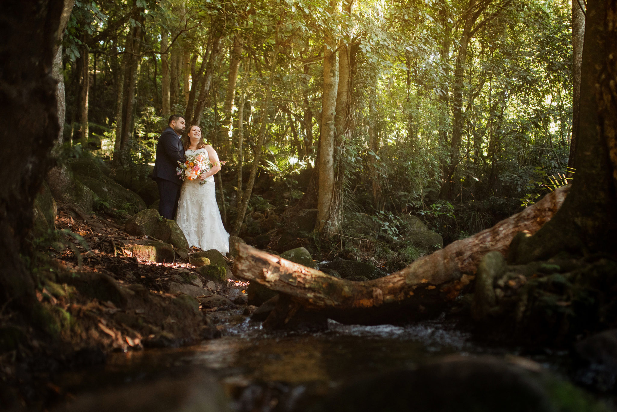 auckland waterfall wedding shoot