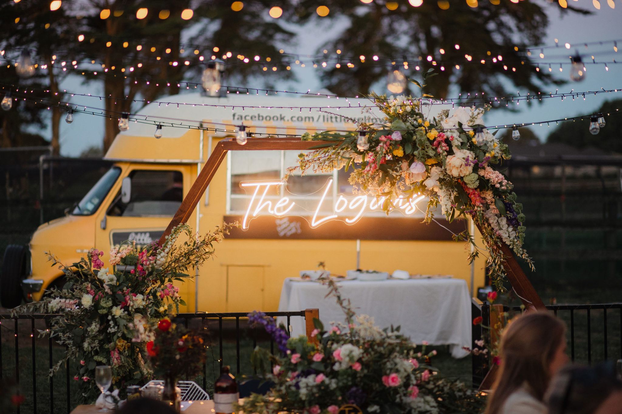 wedding fairy lights and neon sign