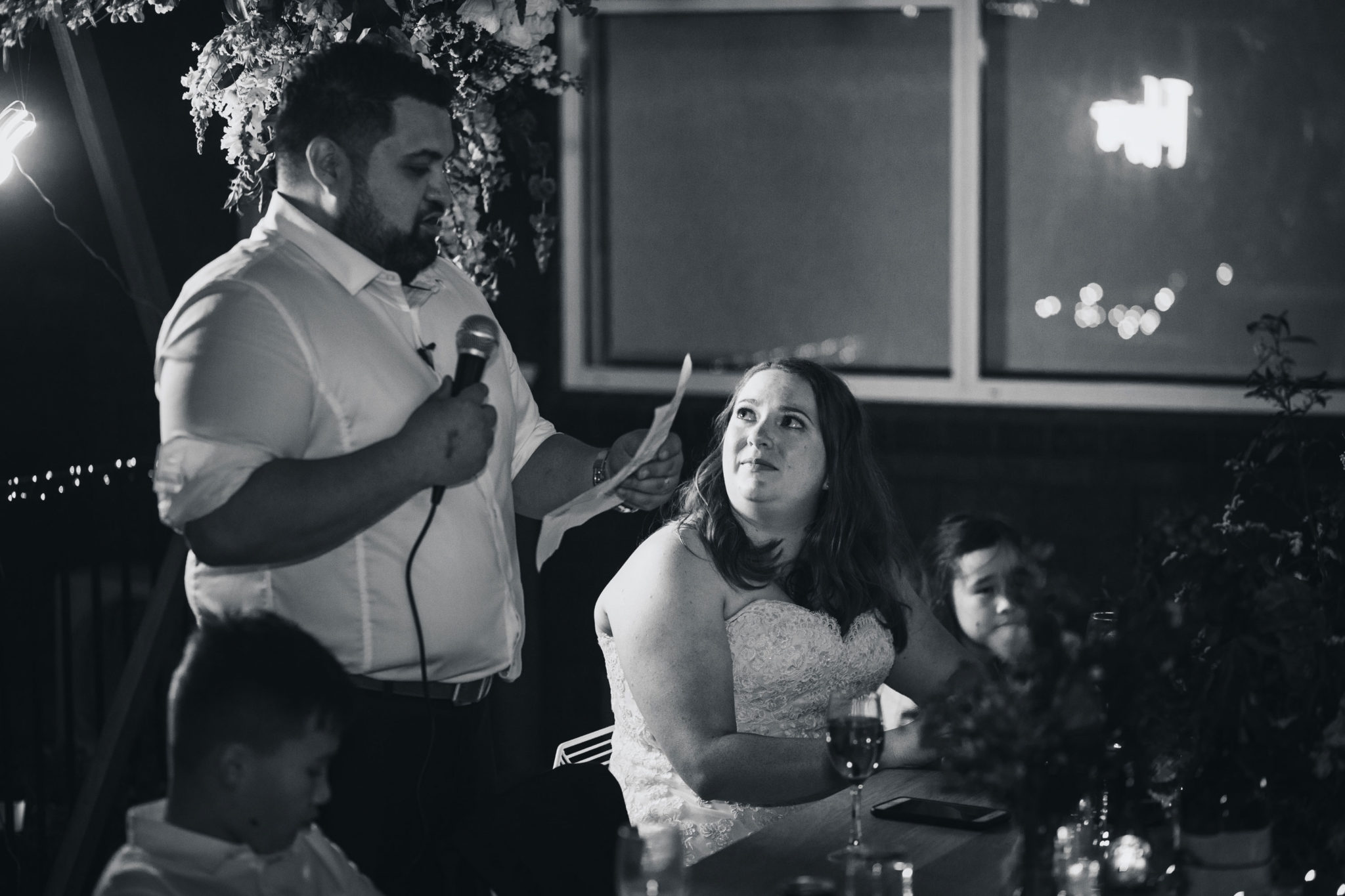 bride reaction to groom speech
