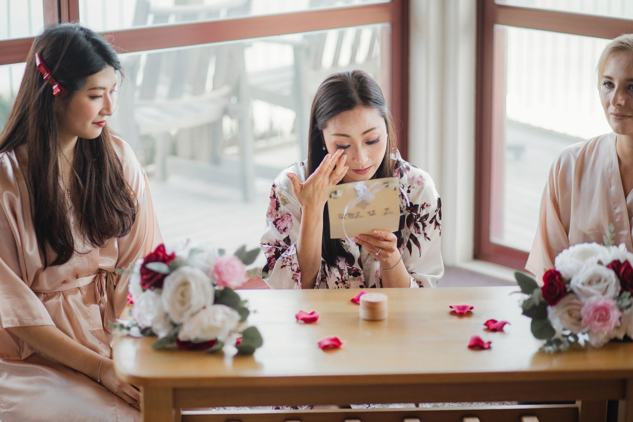 bride tearing up from reading letter